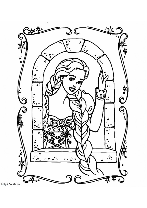 Retrato de Rapunzel na janela para colorir