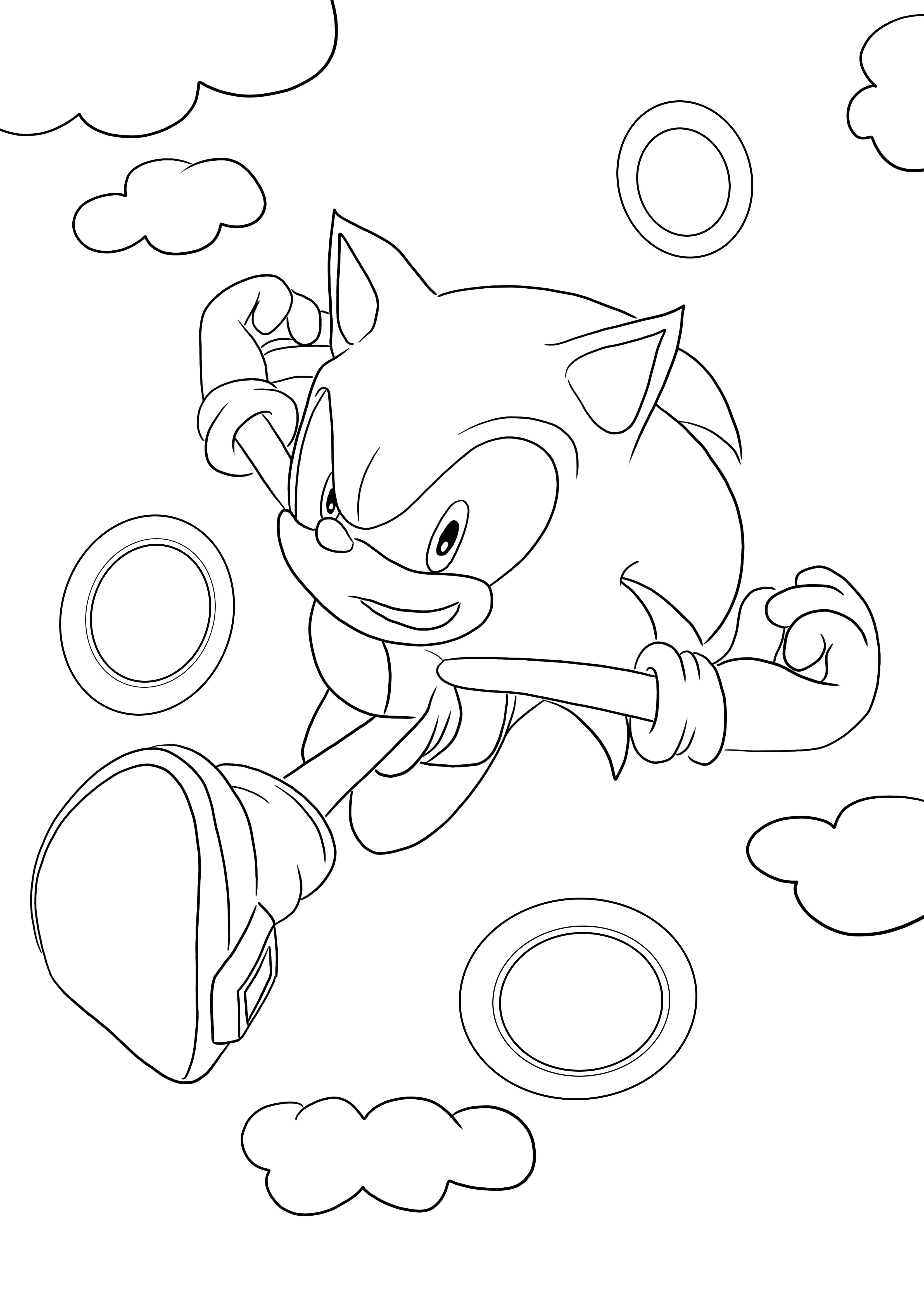 Bezpłatne pobieranie i kolorowanie Sonic biegnącego przez pierścienie