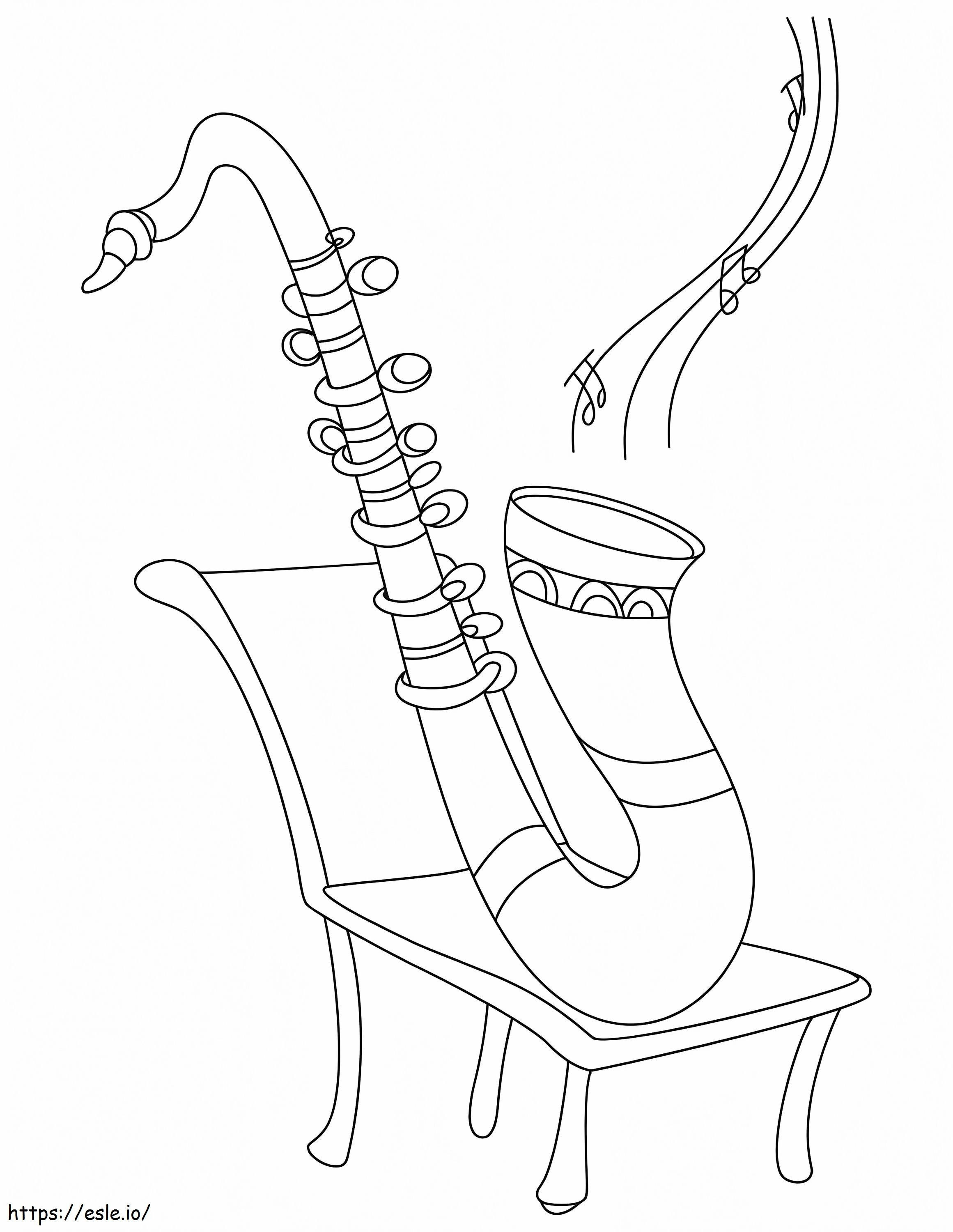 Saksofoni tuolilla värityskuva