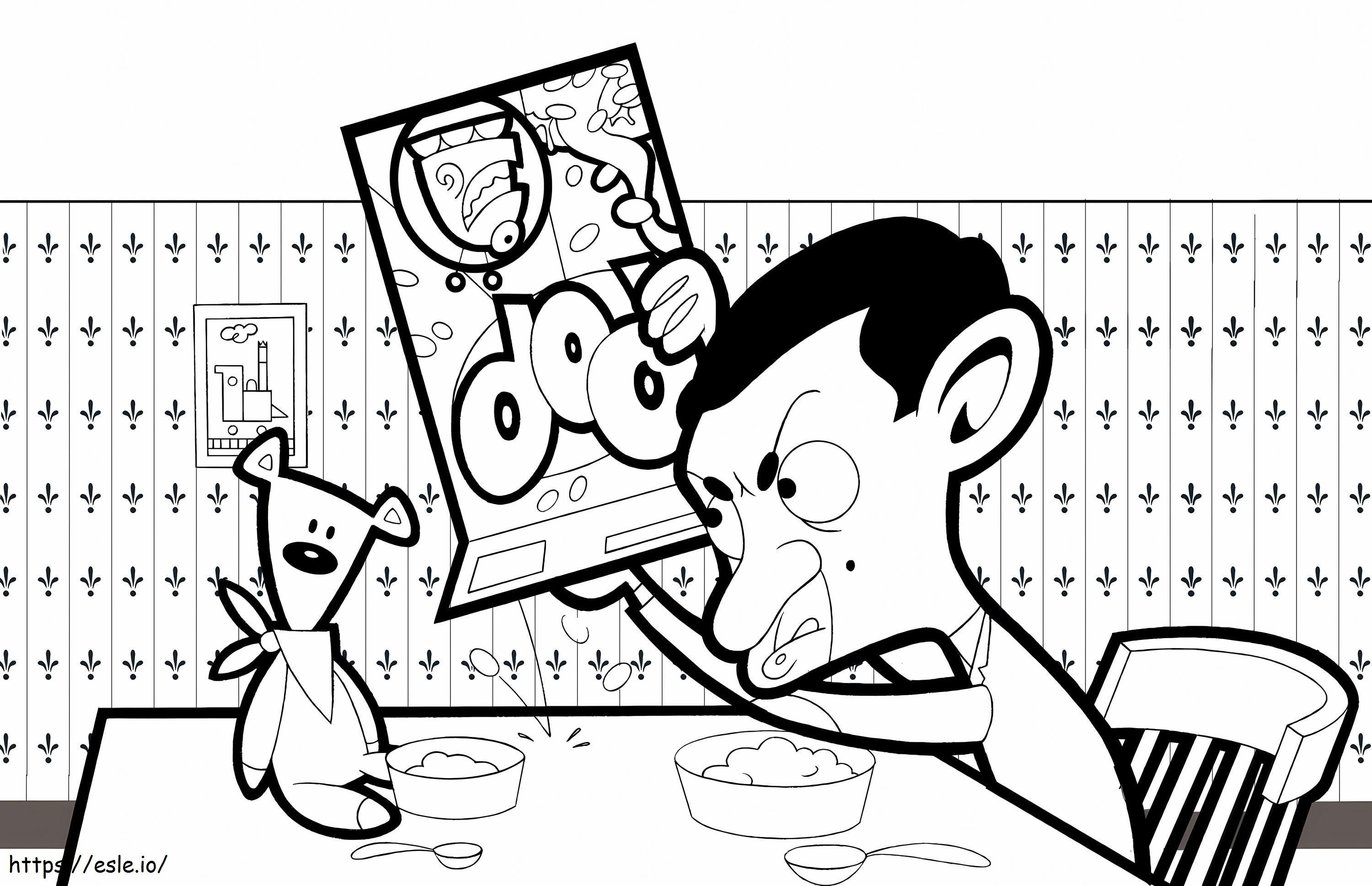 Teddy And Mrbean Eating A4 coloring page