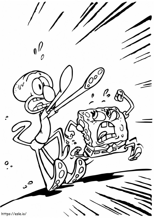 Spongebob Dan Squidward Berlari Gambar Mewarnai