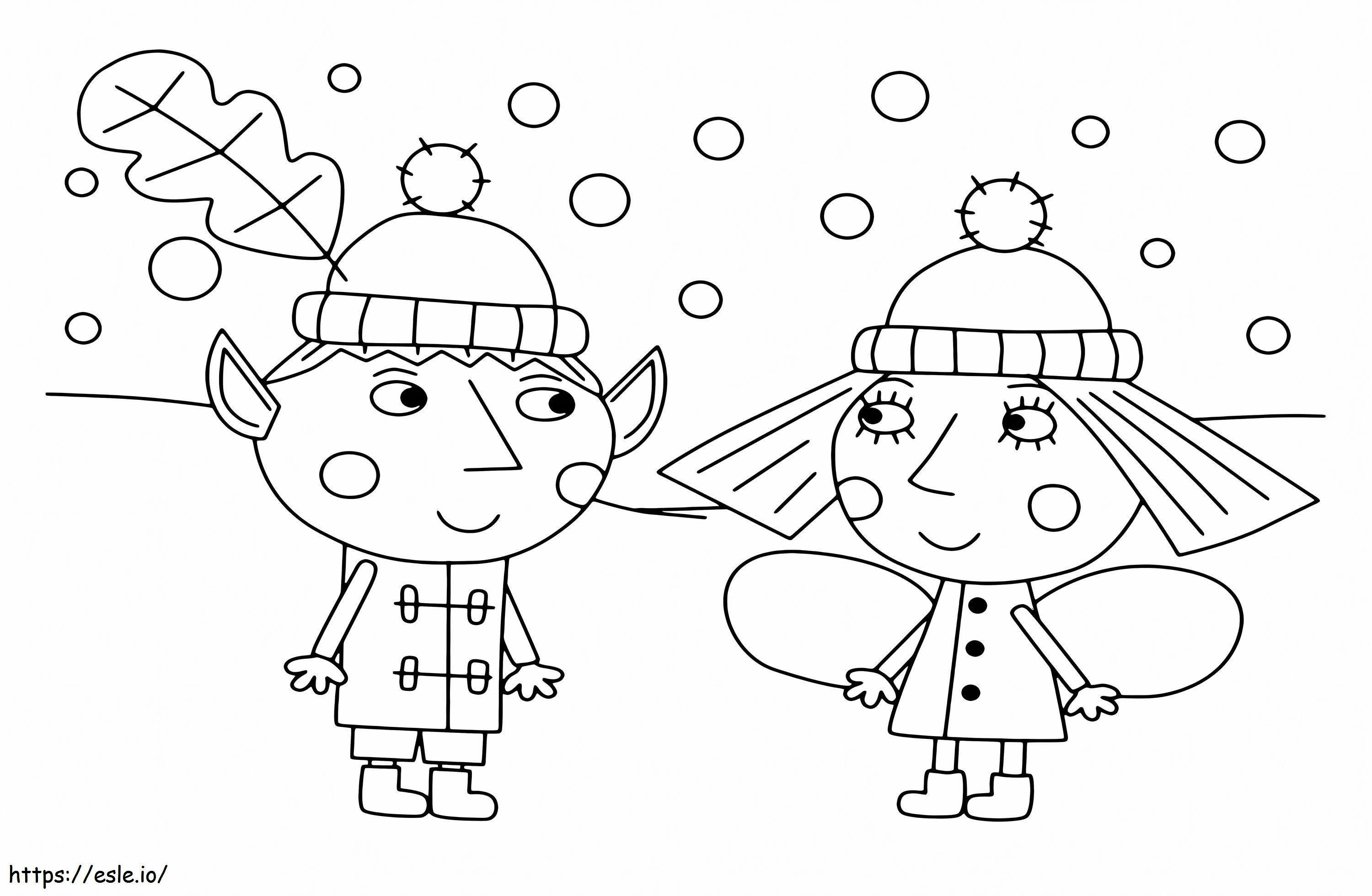 Coloriage  Ben et Holly en hiver A4 à imprimer dessin