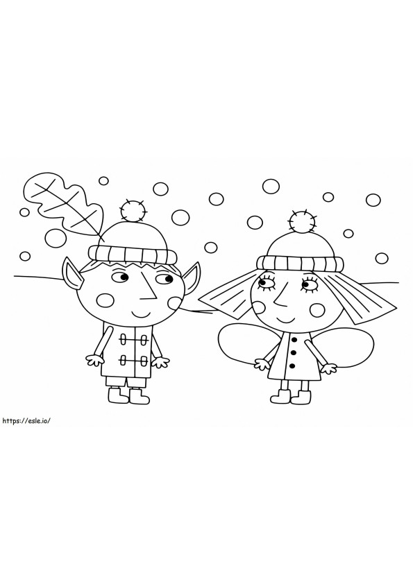 Coloriage  Ben et Holly en hiver A4 à imprimer dessin