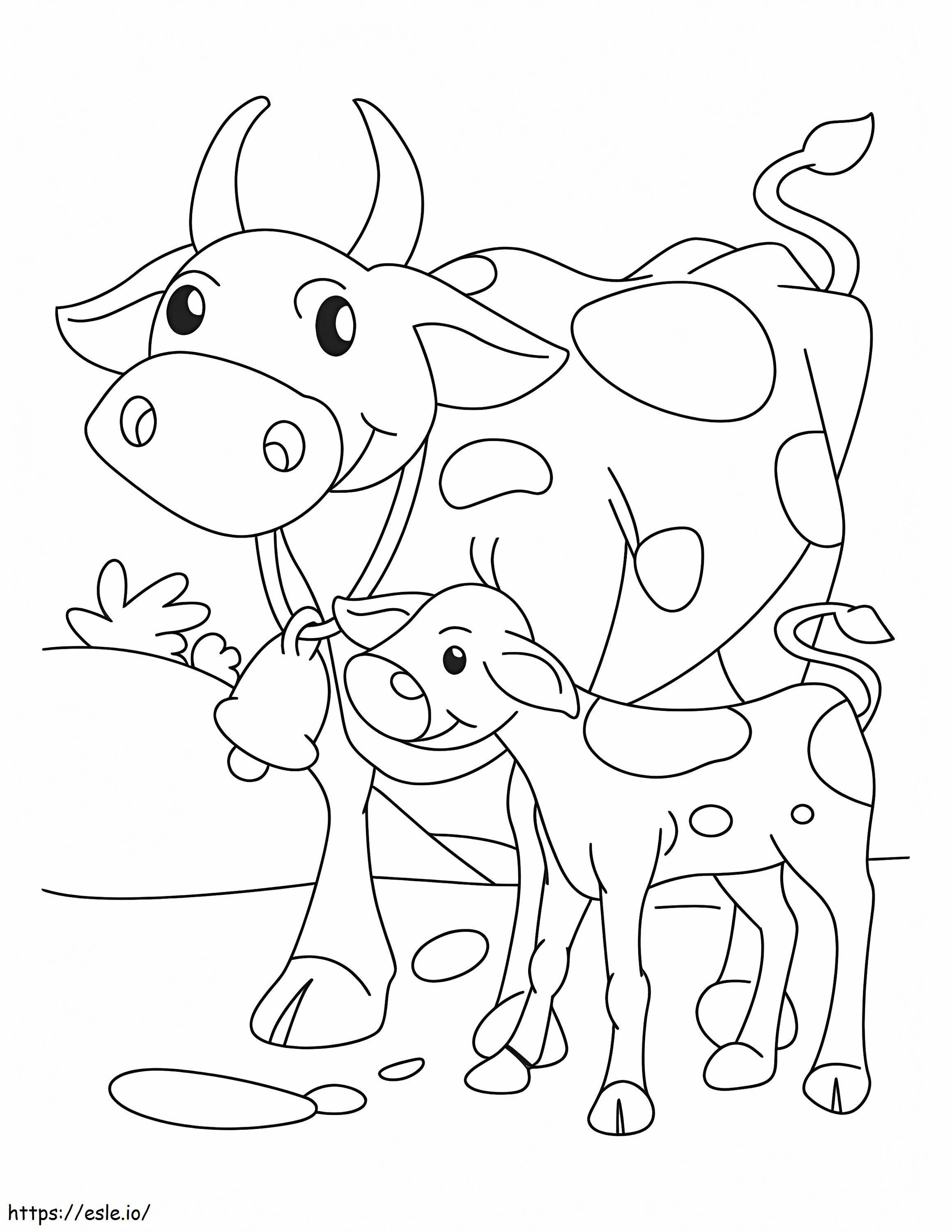 牛と子牛 ぬりえ - 塗り絵