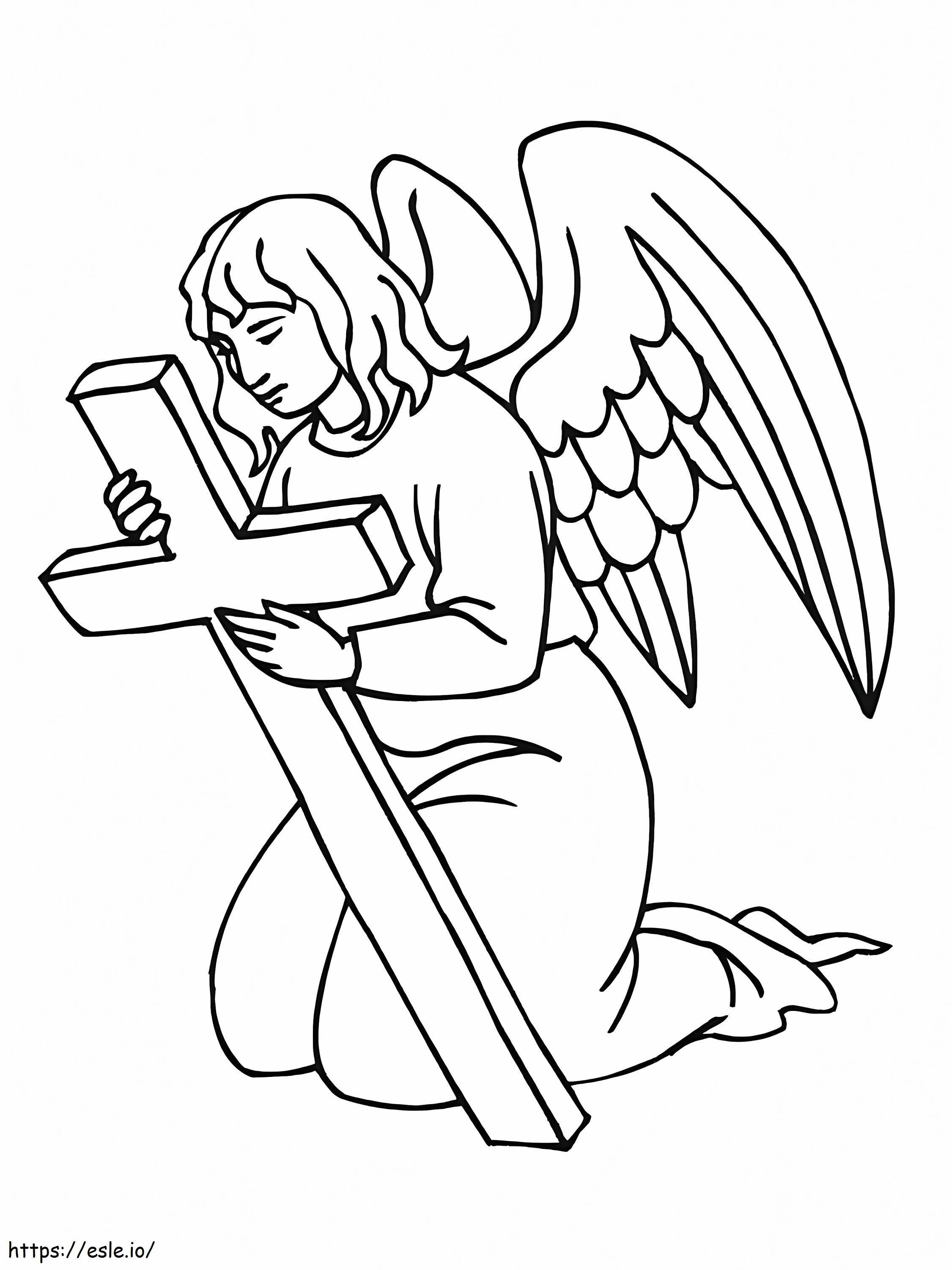 Coloriage Ange tenant une croix à imprimer dessin