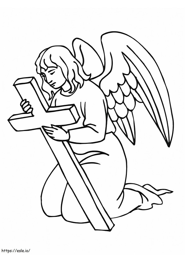 anjo segurando cruz para colorir