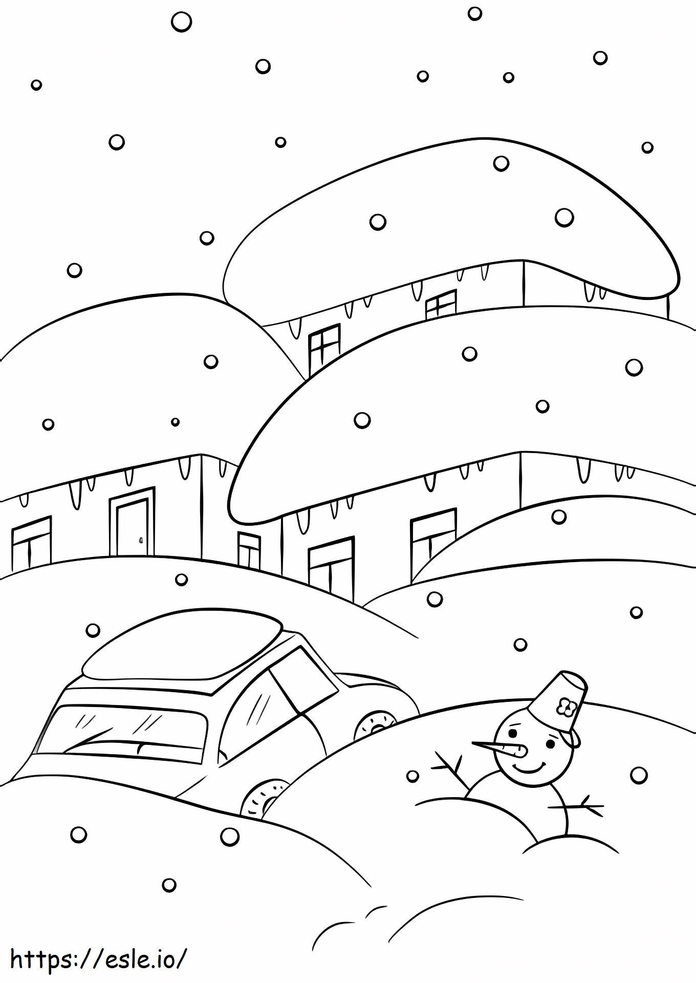 Village In Winter A4 coloring page