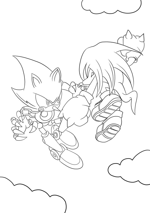 Sonic vs Metal Sonic czarno-biały rysunek do pokolorowania i pobrania za darmo