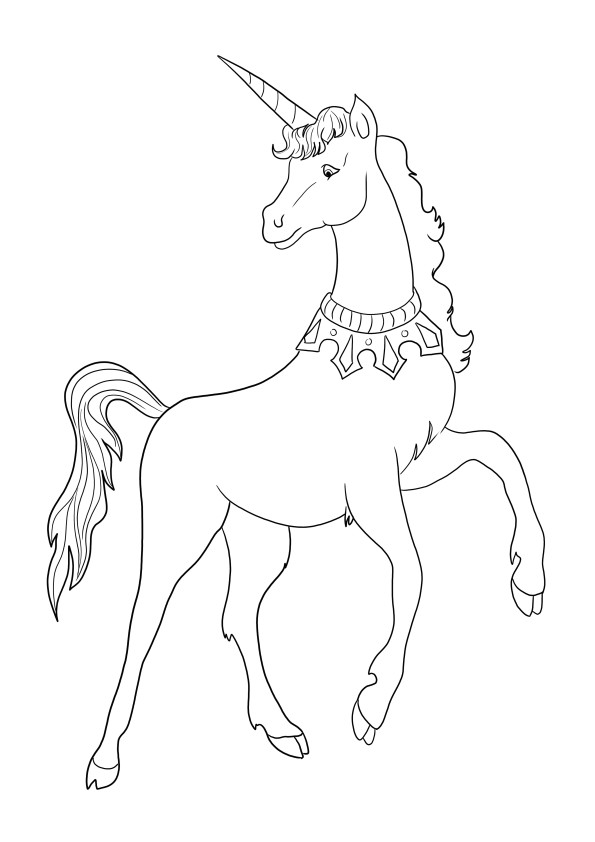 Unicorn cu un colier de fier de colorat și imprimat gratuit