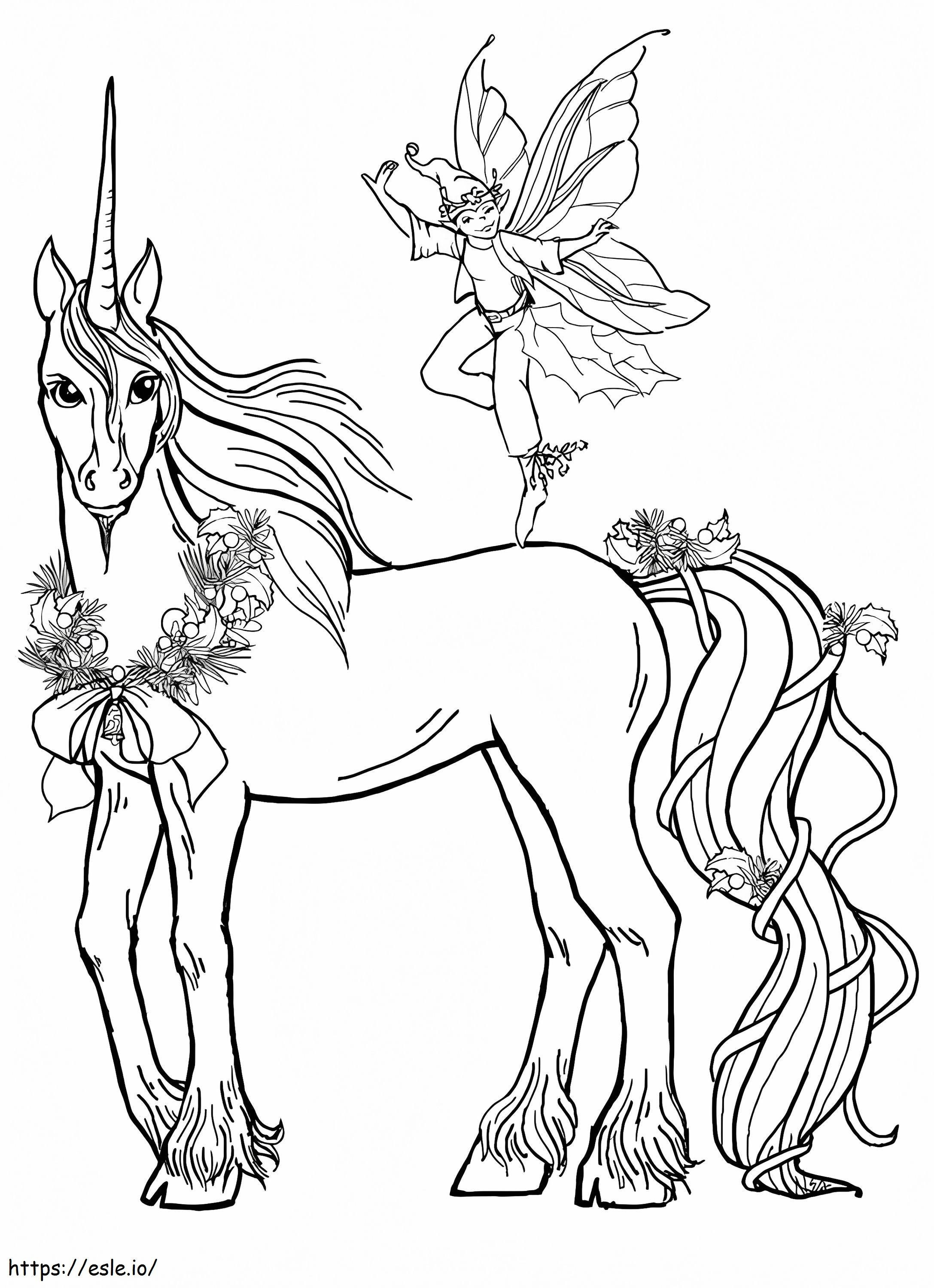Fairy Flying With Unicorn coloring page