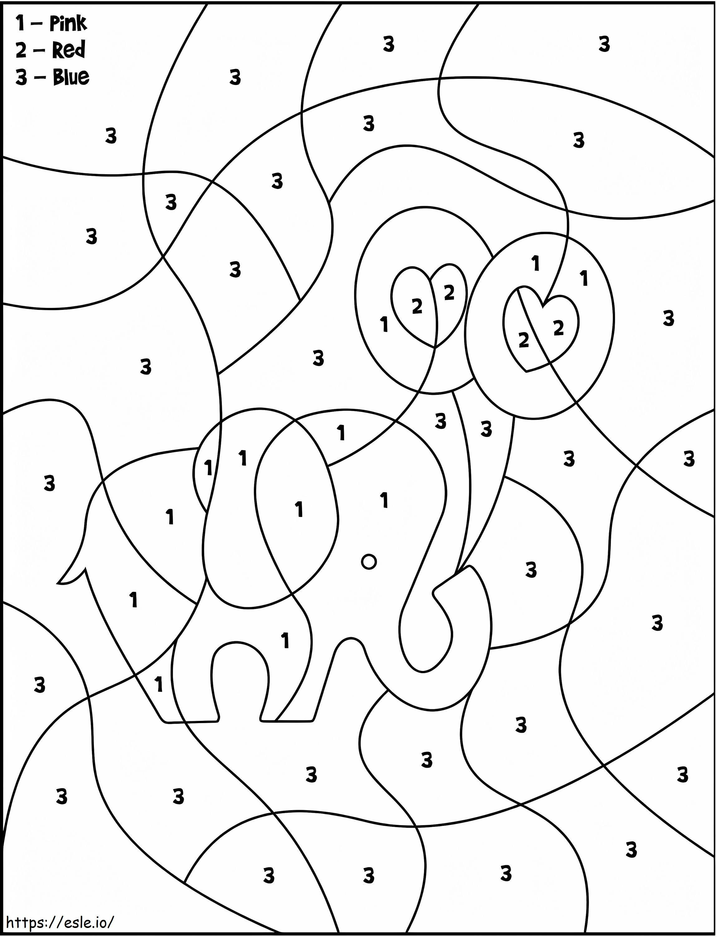 Valentine Elephant Color By Number coloring page