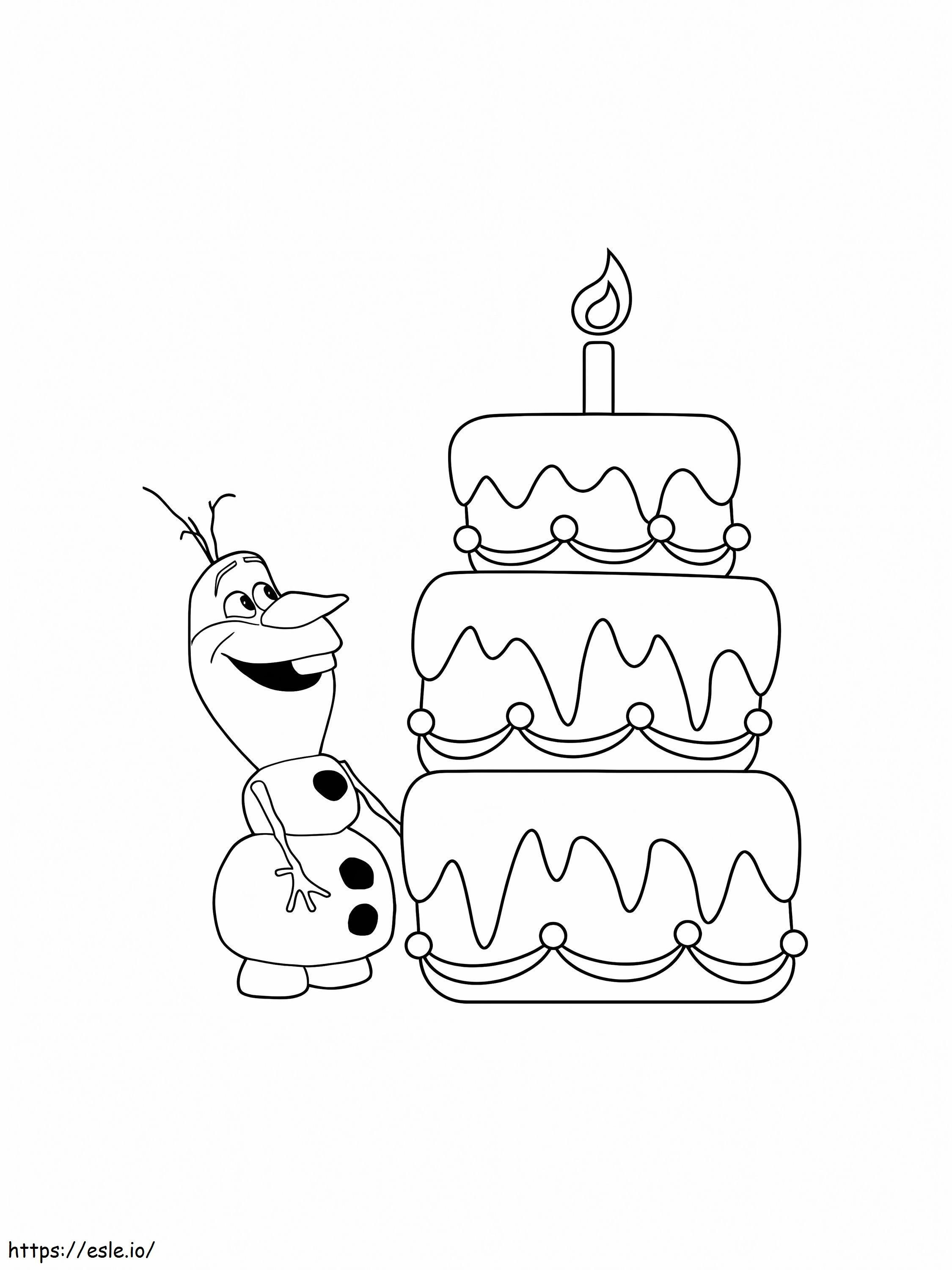 Coloriage Olaf avec gâteau d'anniversaire à imprimer dessin