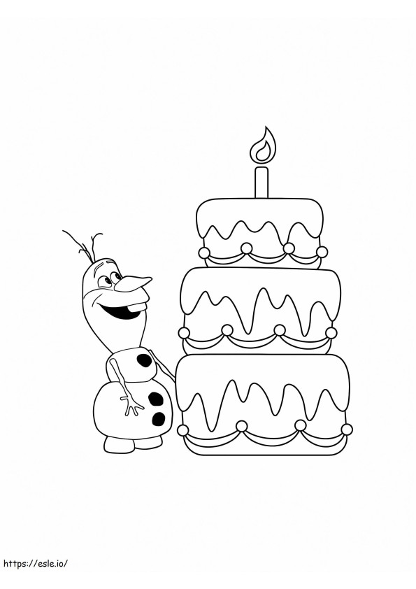 Olaf con pastel de cumpleaños para colorear