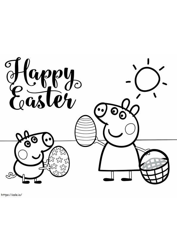 Coloriage Peppa Pig et les oeufs de Pâques à imprimer dessin