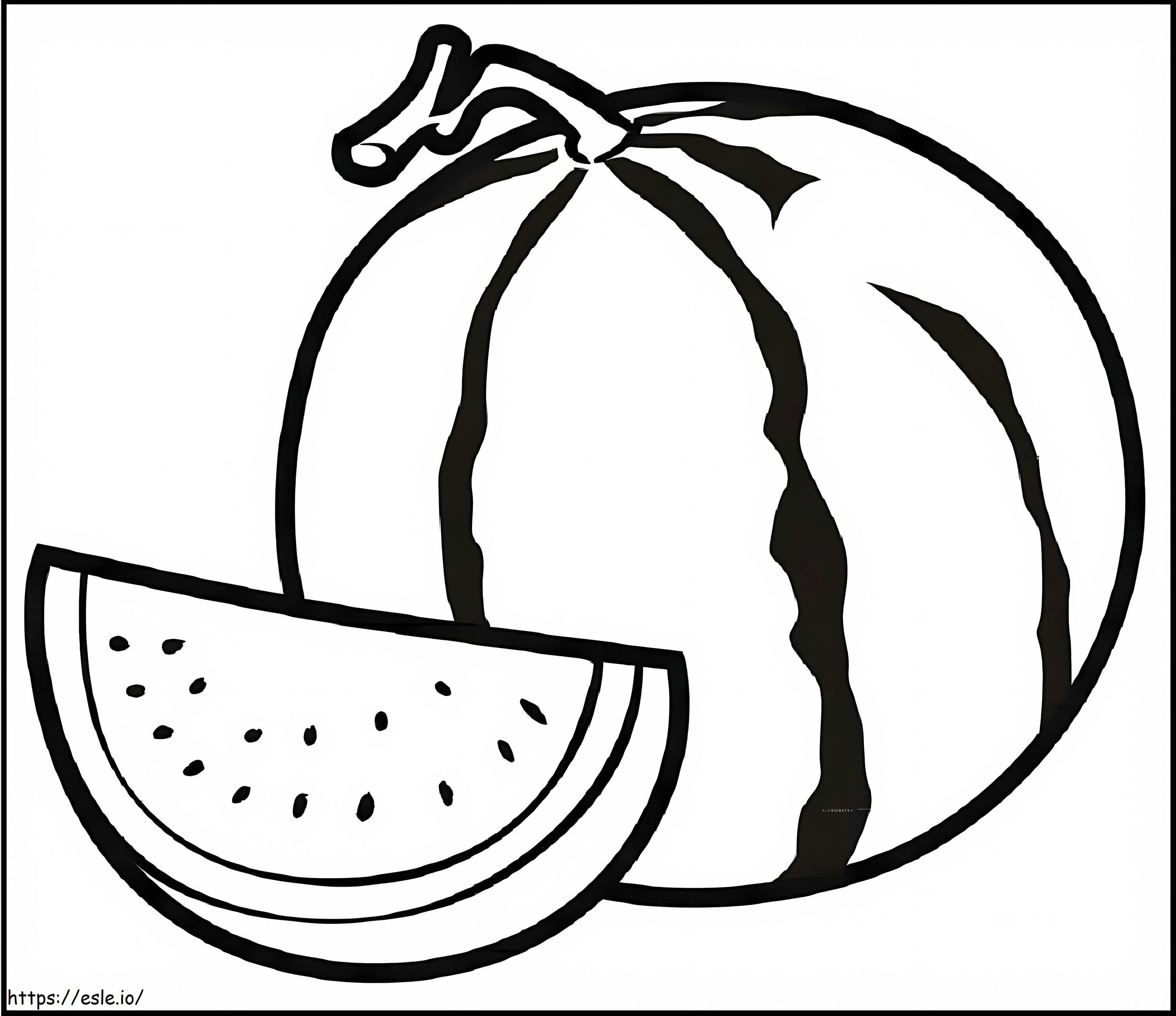 Basic Watermelon And Watermelon Slice coloring page