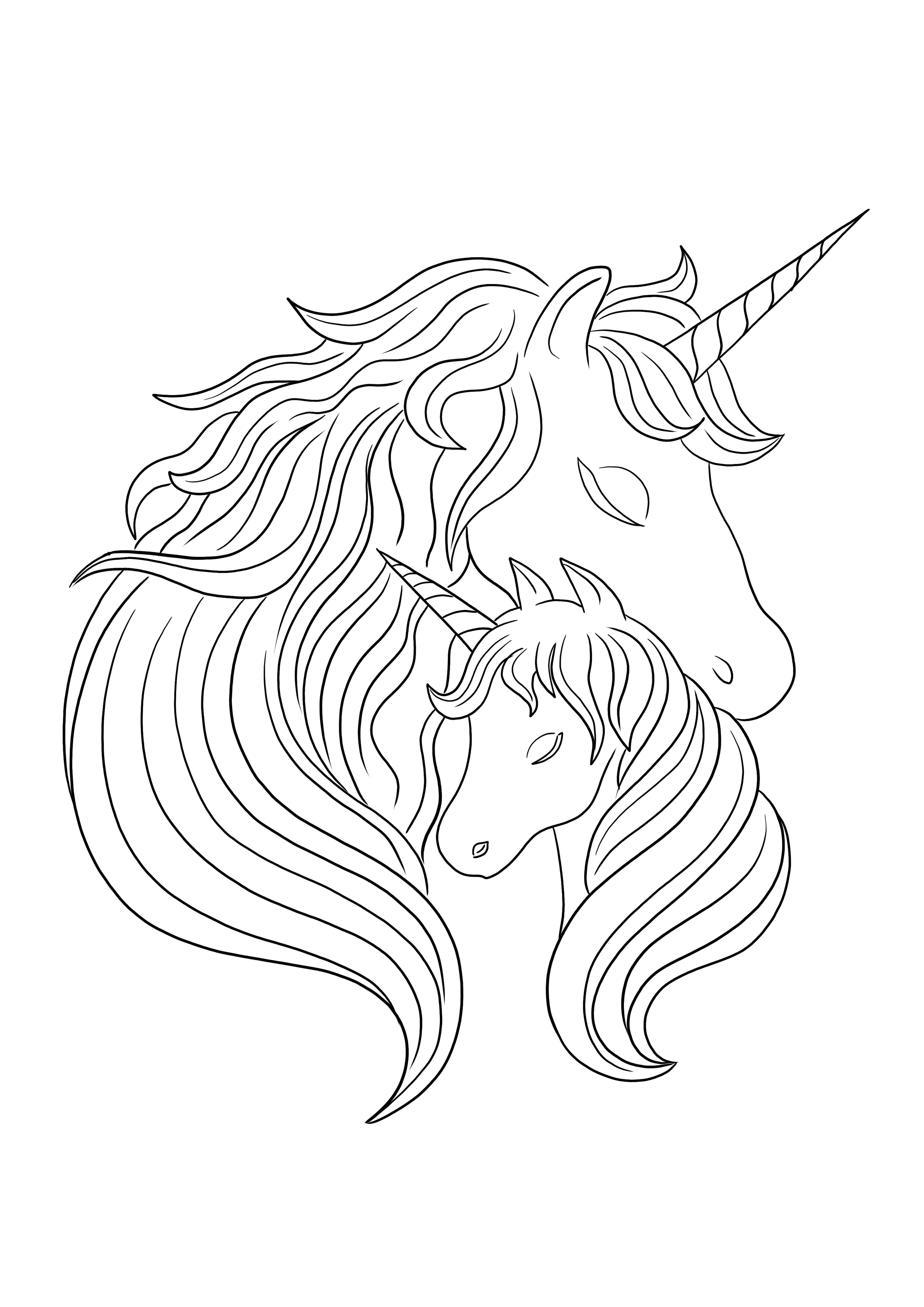 Mother and baby unicorn-free printable coloring page for kids
