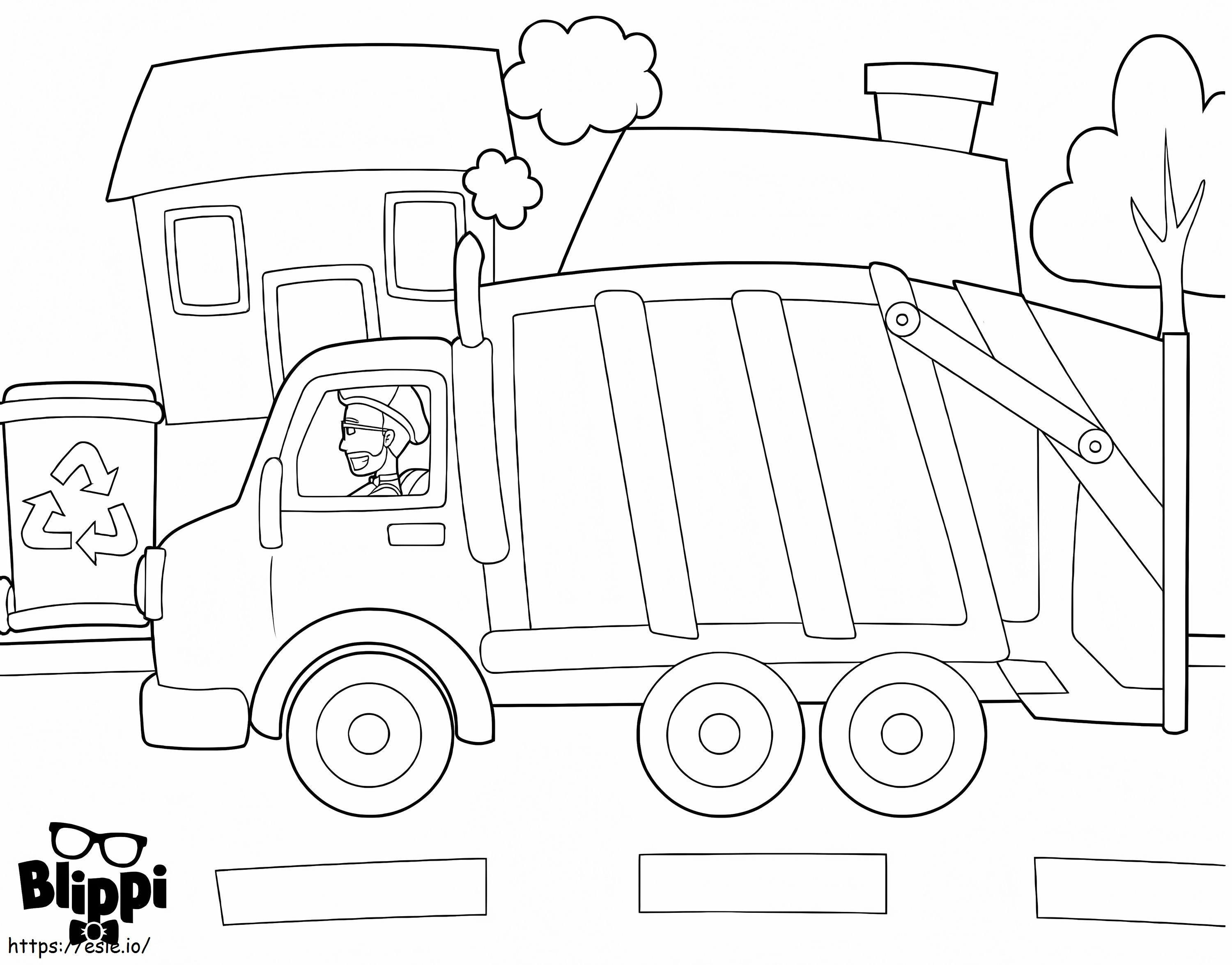 Blippi conduce un camion de gunoi de colorat