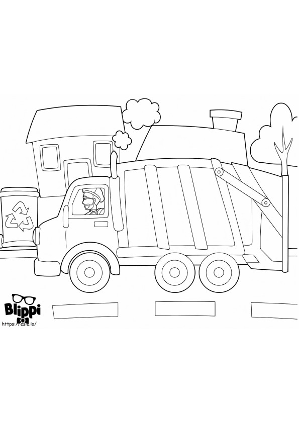 Blippi conduce un camion de gunoi de colorat