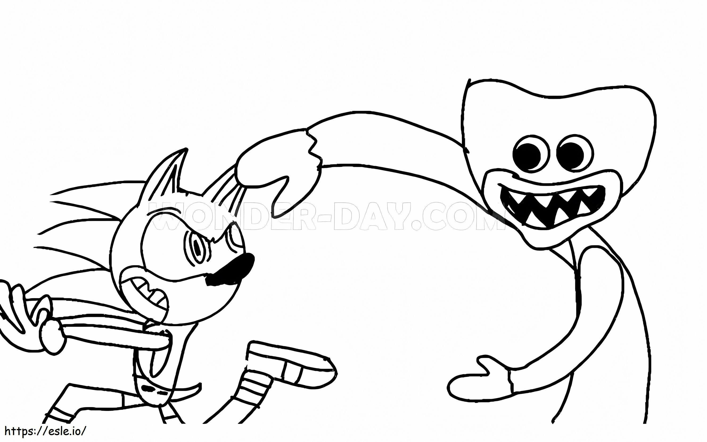 Sonic And Huggy Wuggy coloring page