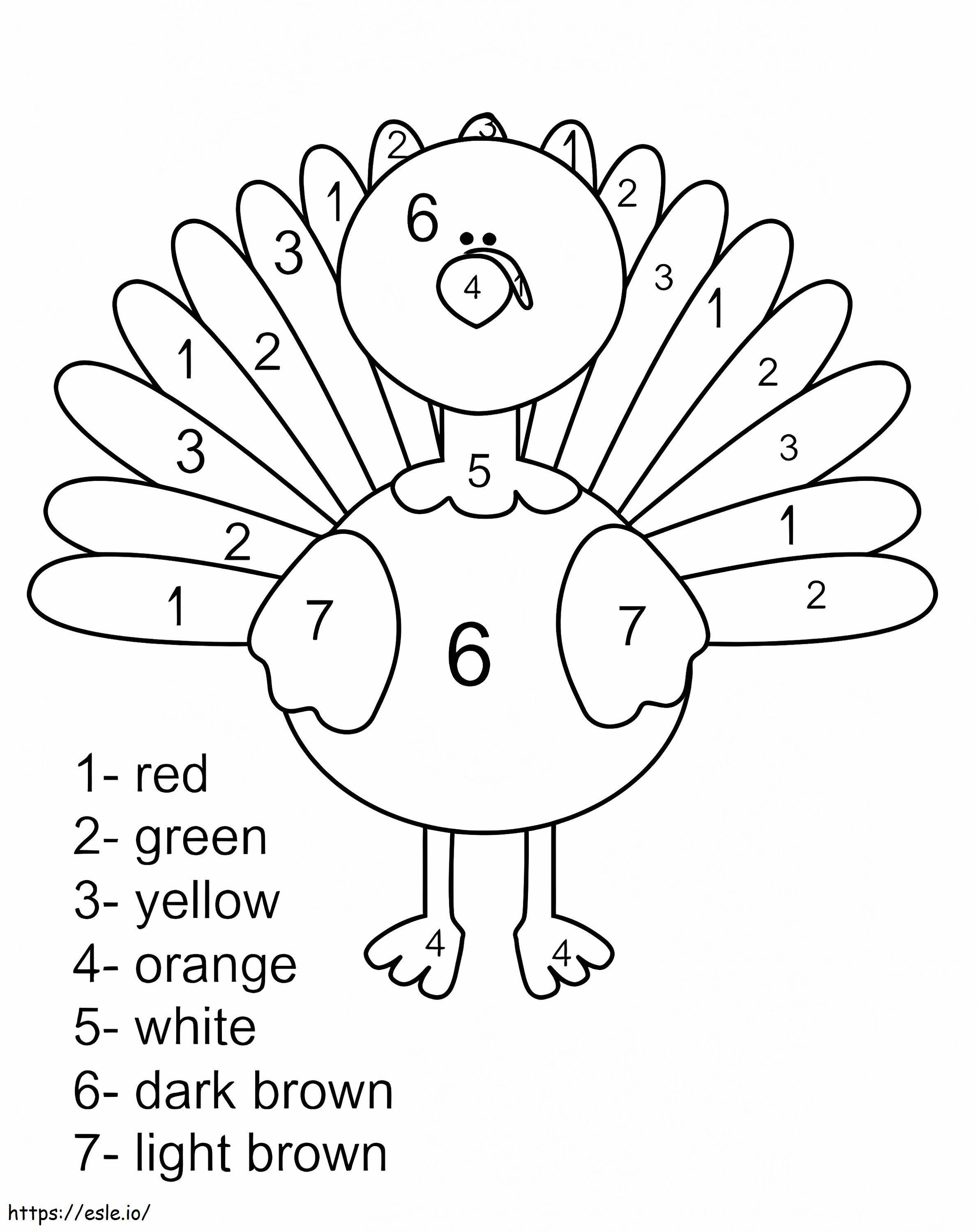 Łatwe kolorowanie według numerów Święto Dziękczynienia z indyka kolorowanka