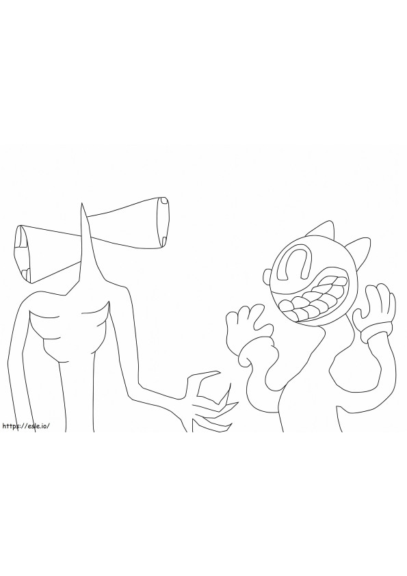 Cartoon-Katze und Sirenenkopf ausmalbilder