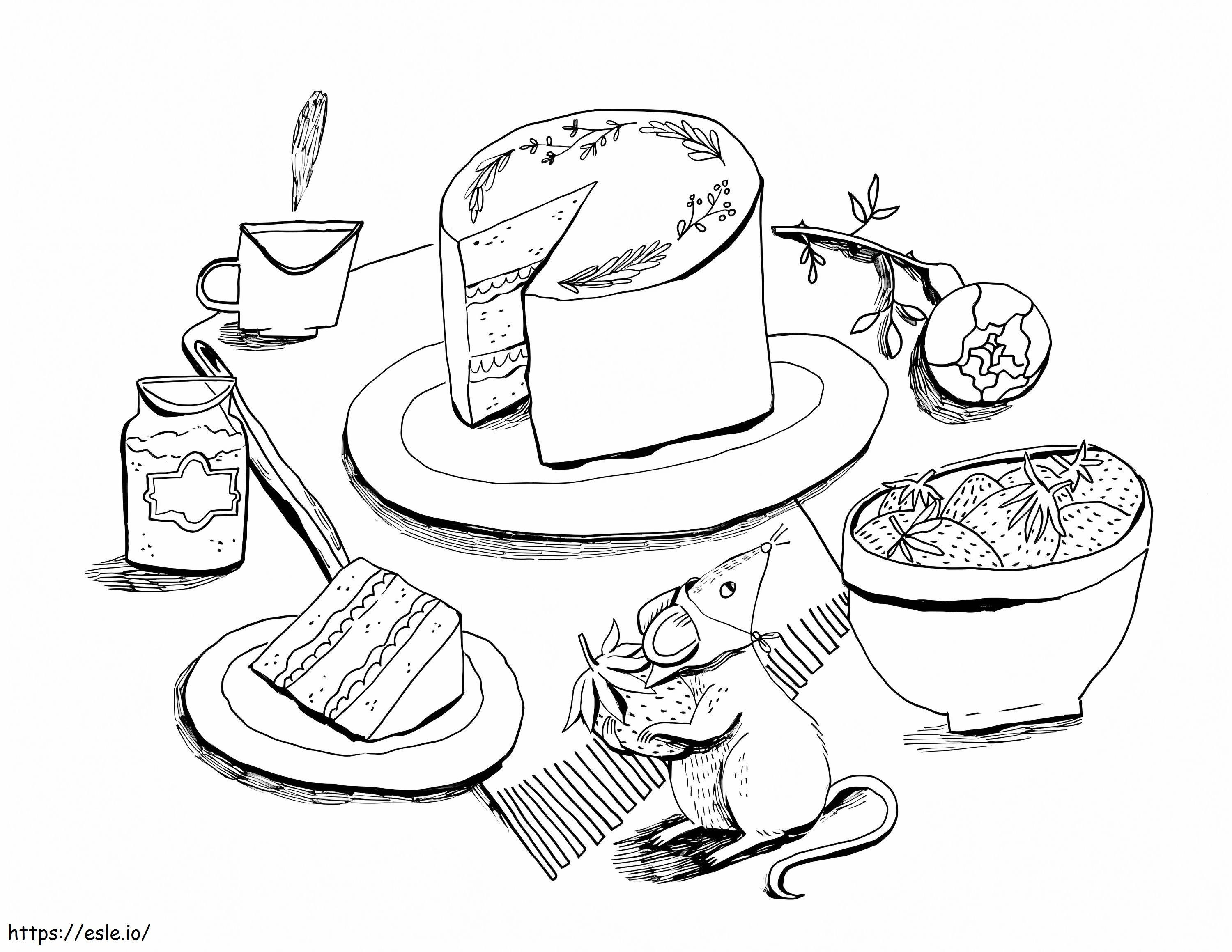 Mouse With Dessert coloring page