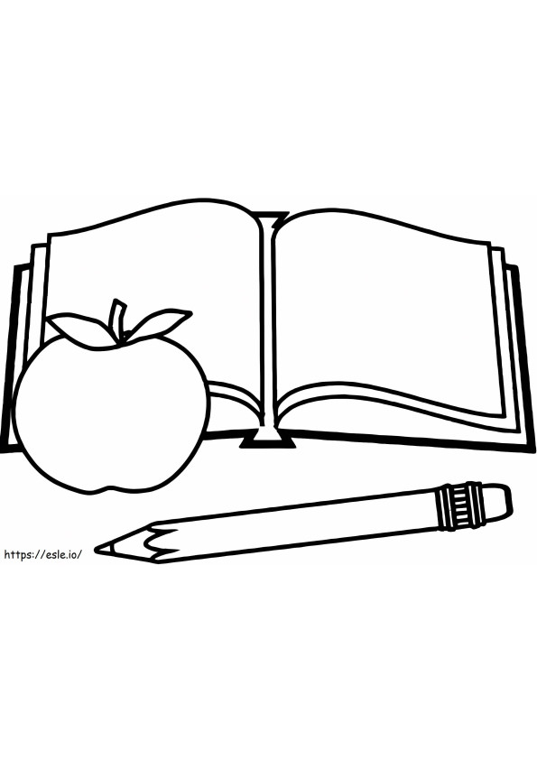 リンゴと鉛筆の本 ぬりえ - 塗り絵