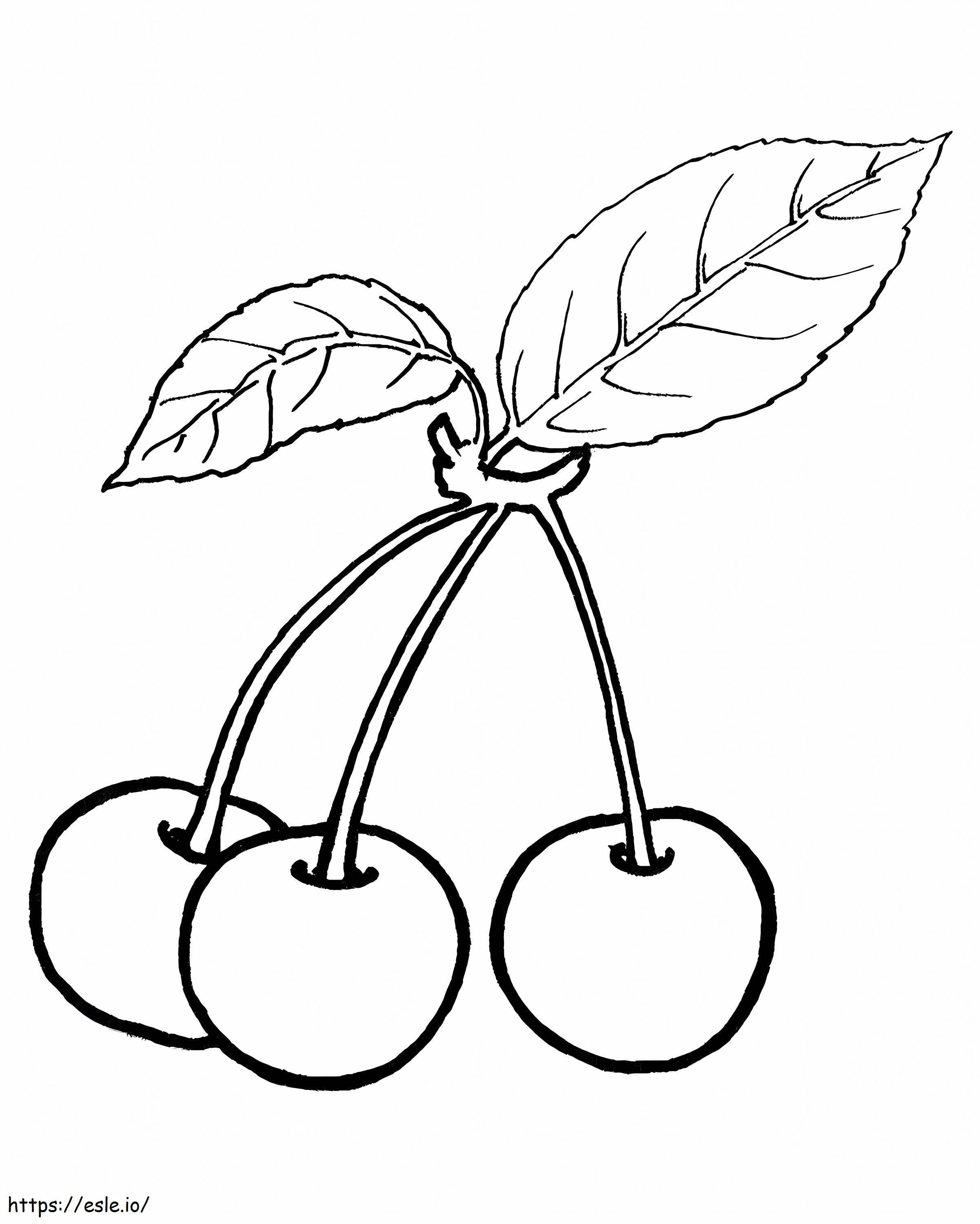 Three Cherries With Leaf coloring page