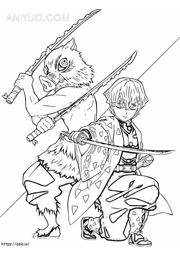 Inosuke And Zenitsu coloring page
