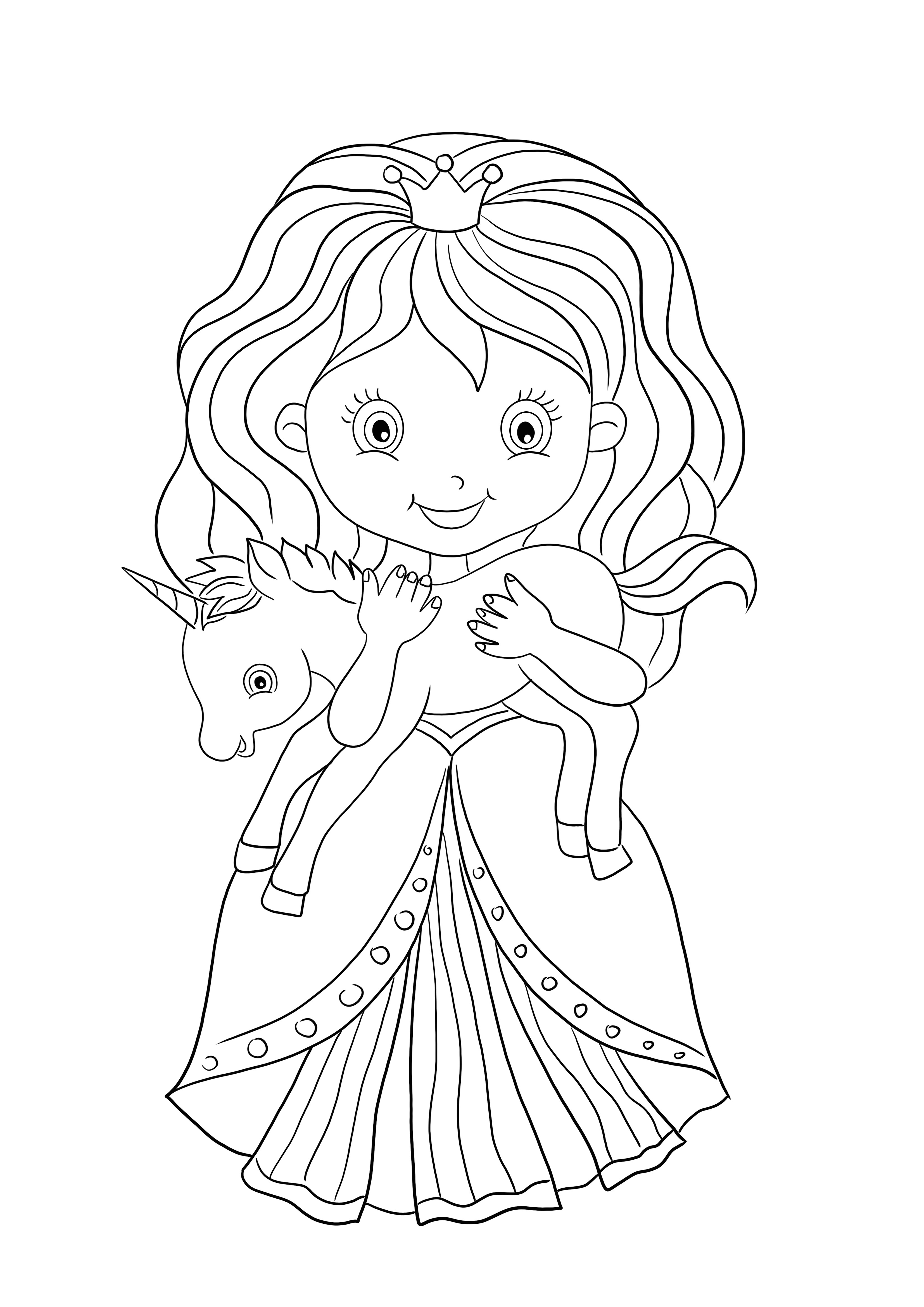 Desenho de um brinquedo de unicórnio e uma princesa para colorir grátis para baixar e imprimir