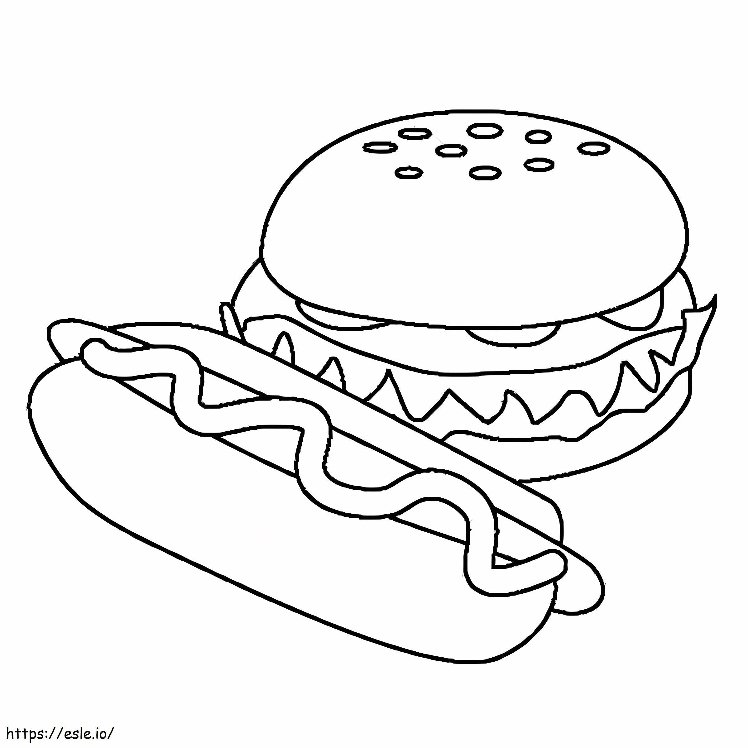 Coloriage Hot-dog et hamburger à imprimer dessin