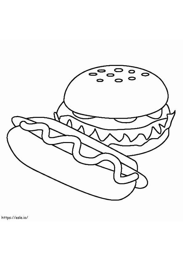 ホットドッグとハンバーガー ぬりえ - 塗り絵