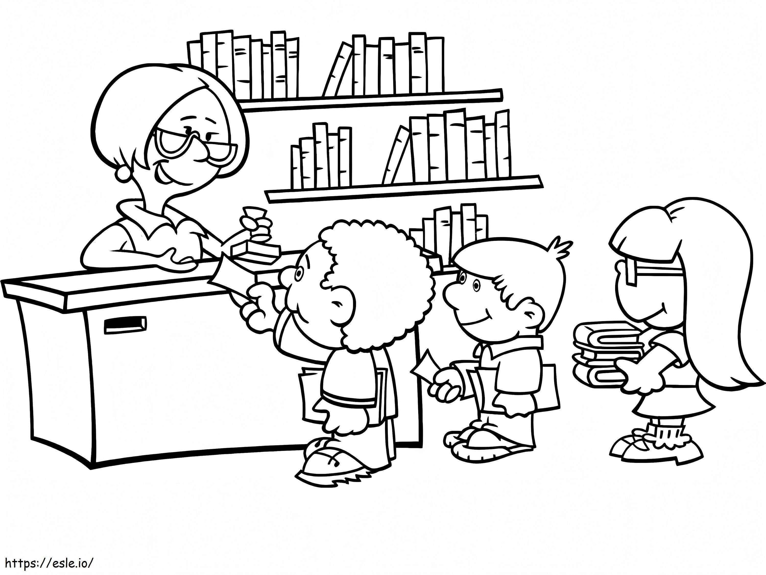 Coloriage Bibliothécaire et enfants à imprimer dessin