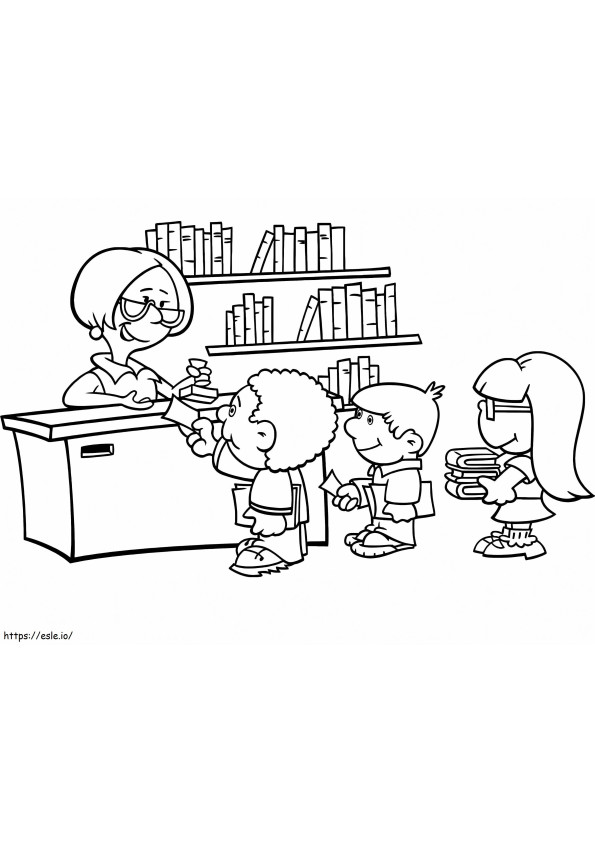 Librarian And Kids coloring page