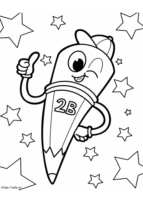 Lápis de desenhos animados B com estrelas para colorir