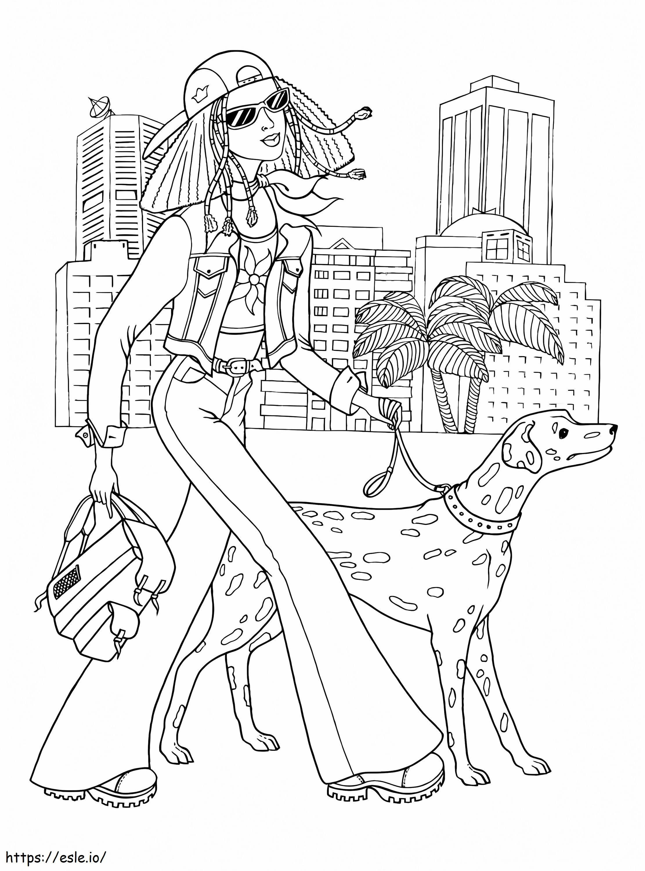 Girl With A Dalmatian coloring page