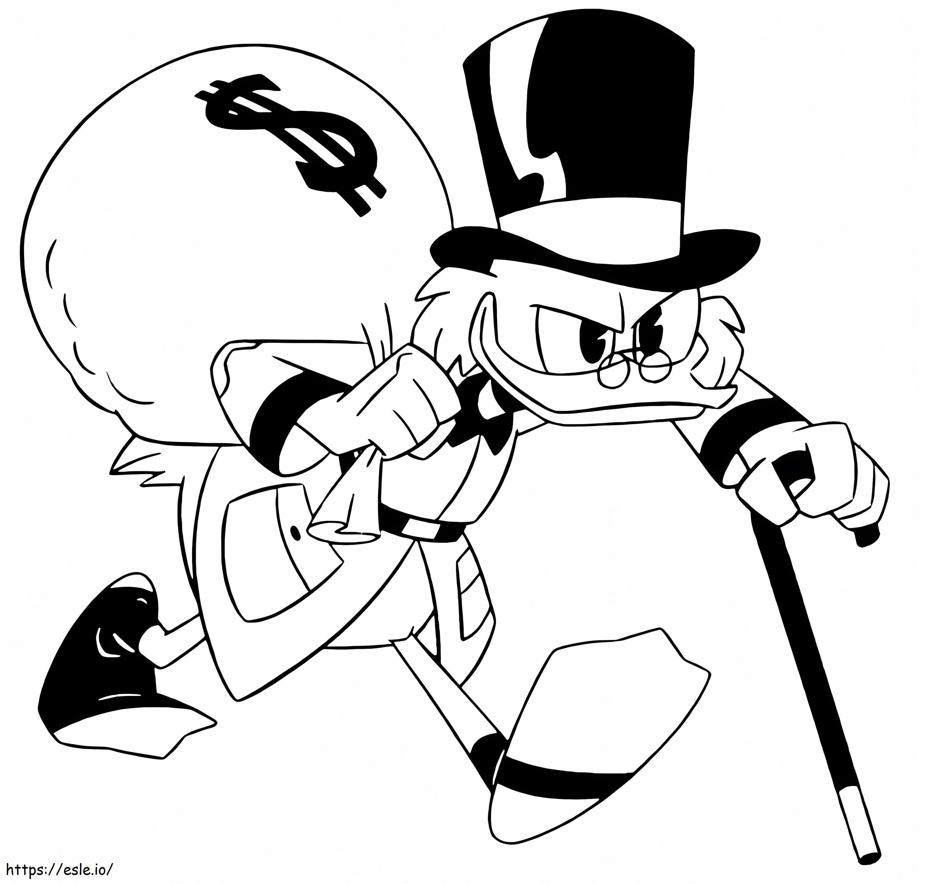 Scrooge McDuck con bolsa de dinero para colorear