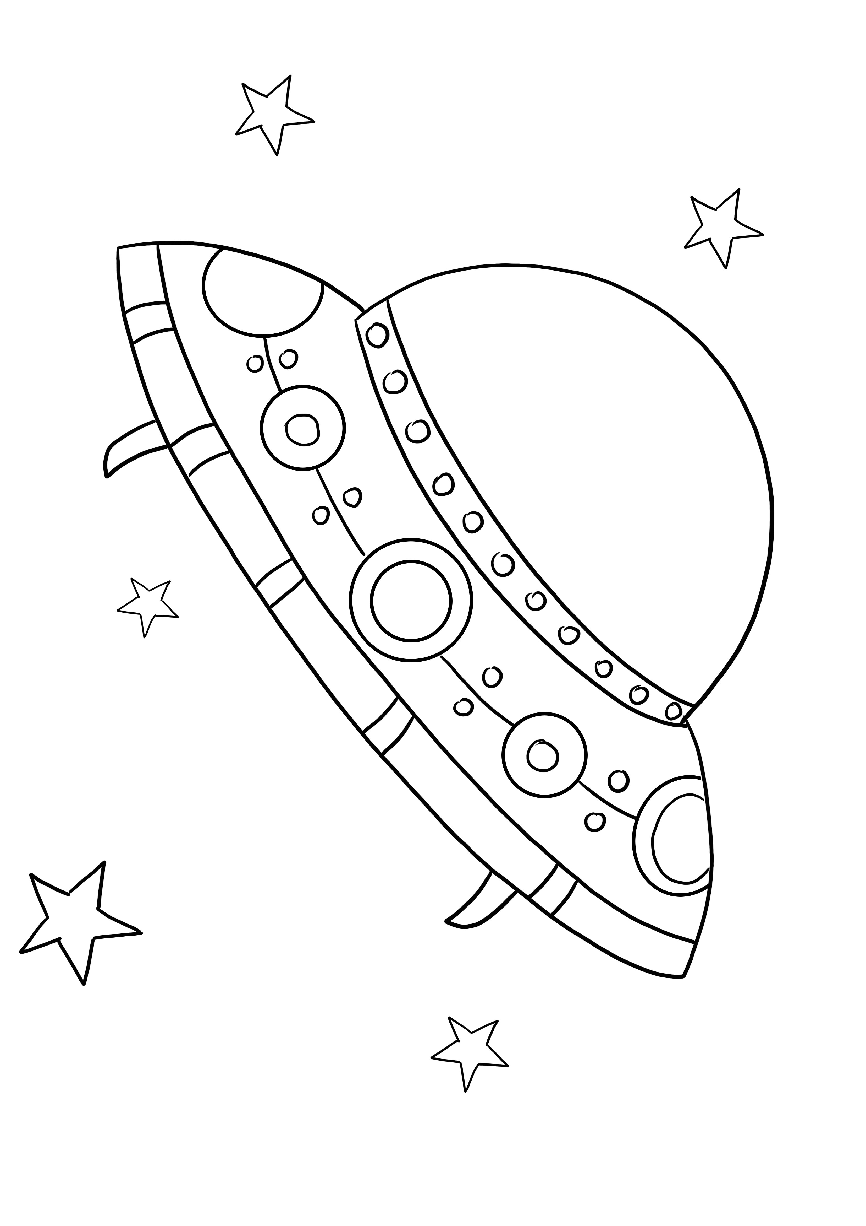 Alien Spaceship gratis afdrukbaar beschikbaar om door kinderen te worden gekleurd kleurplaat