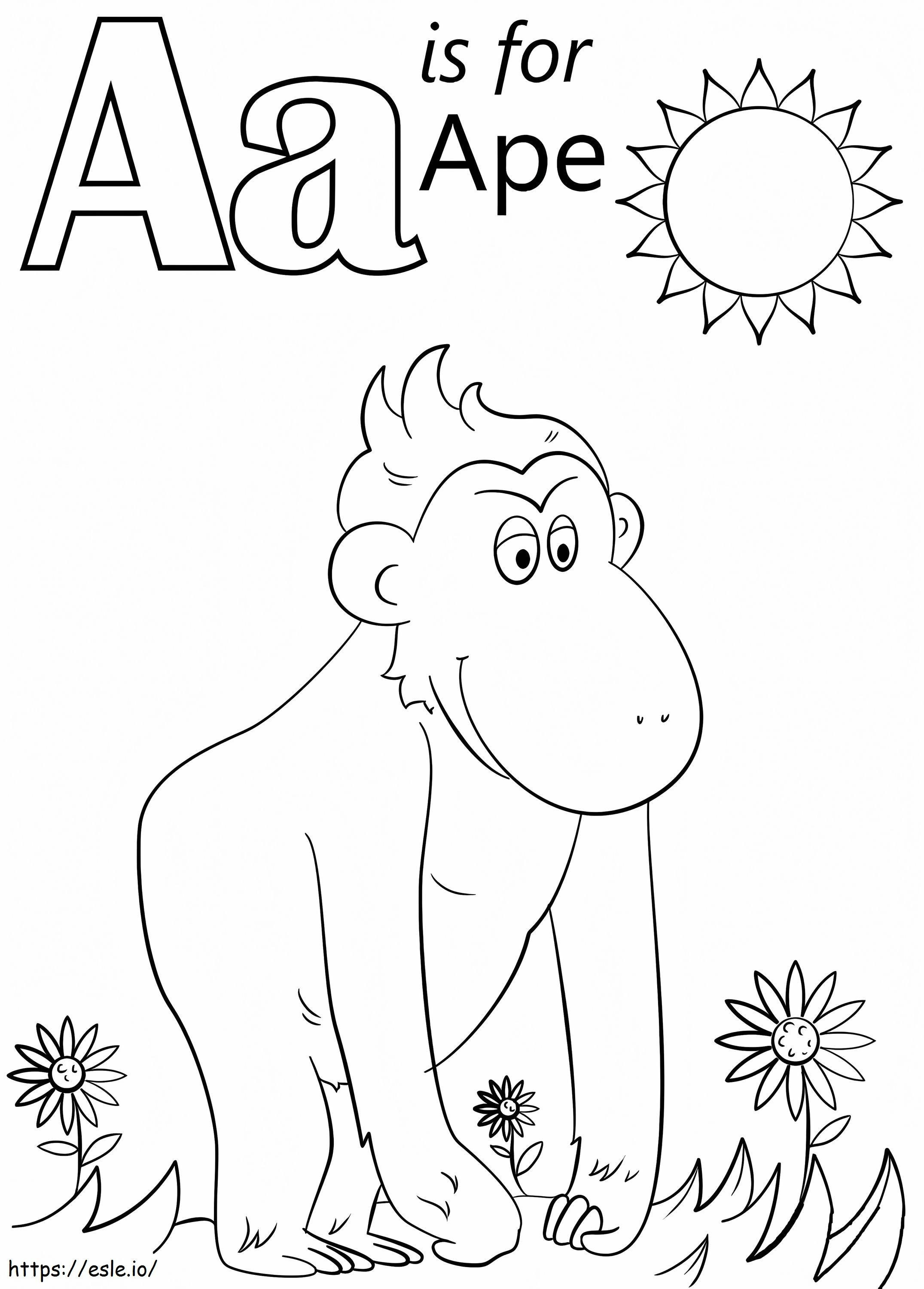 Macaco Letra A para colorir