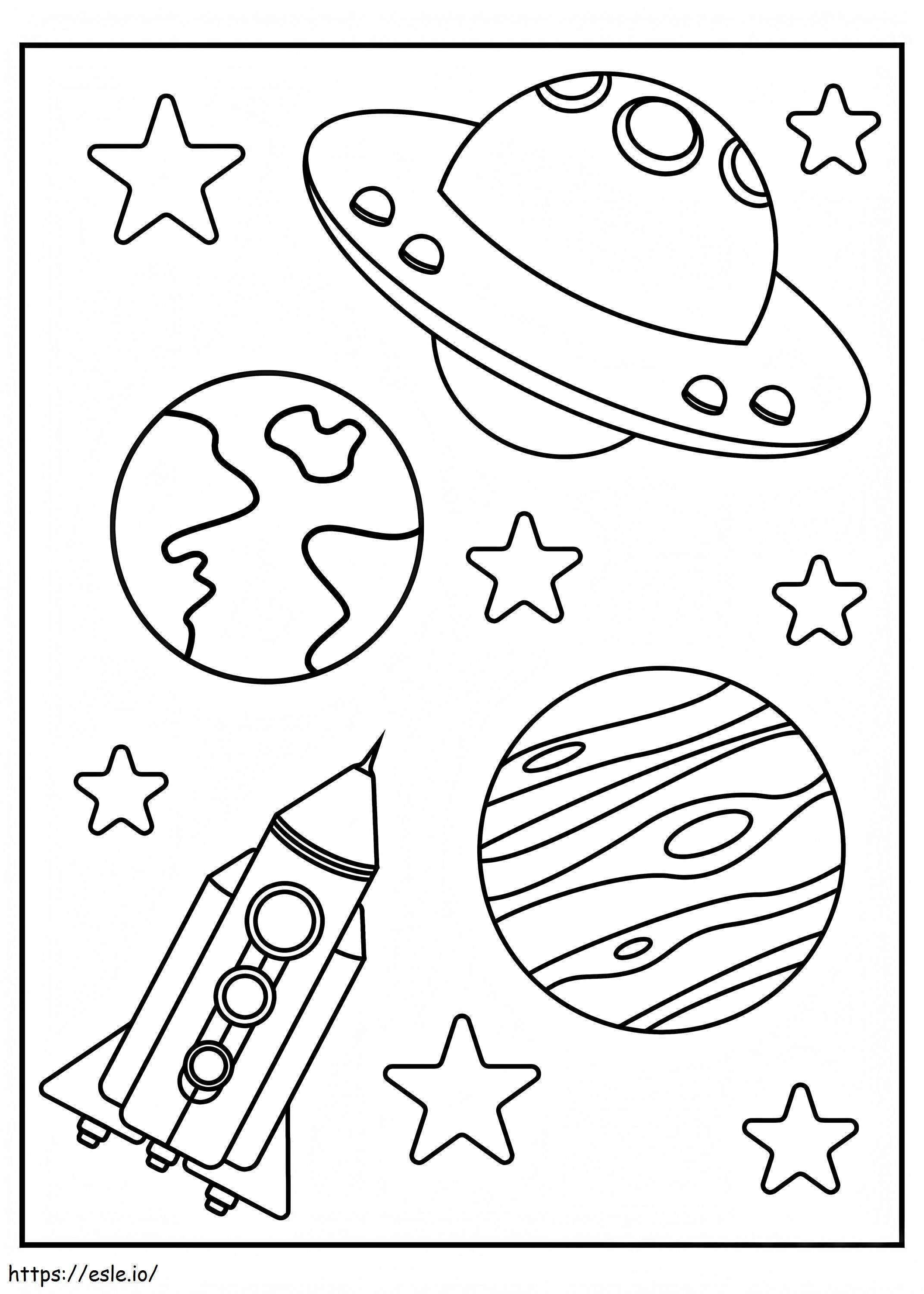 UFO Spaceship Two Planets And Stars coloring page