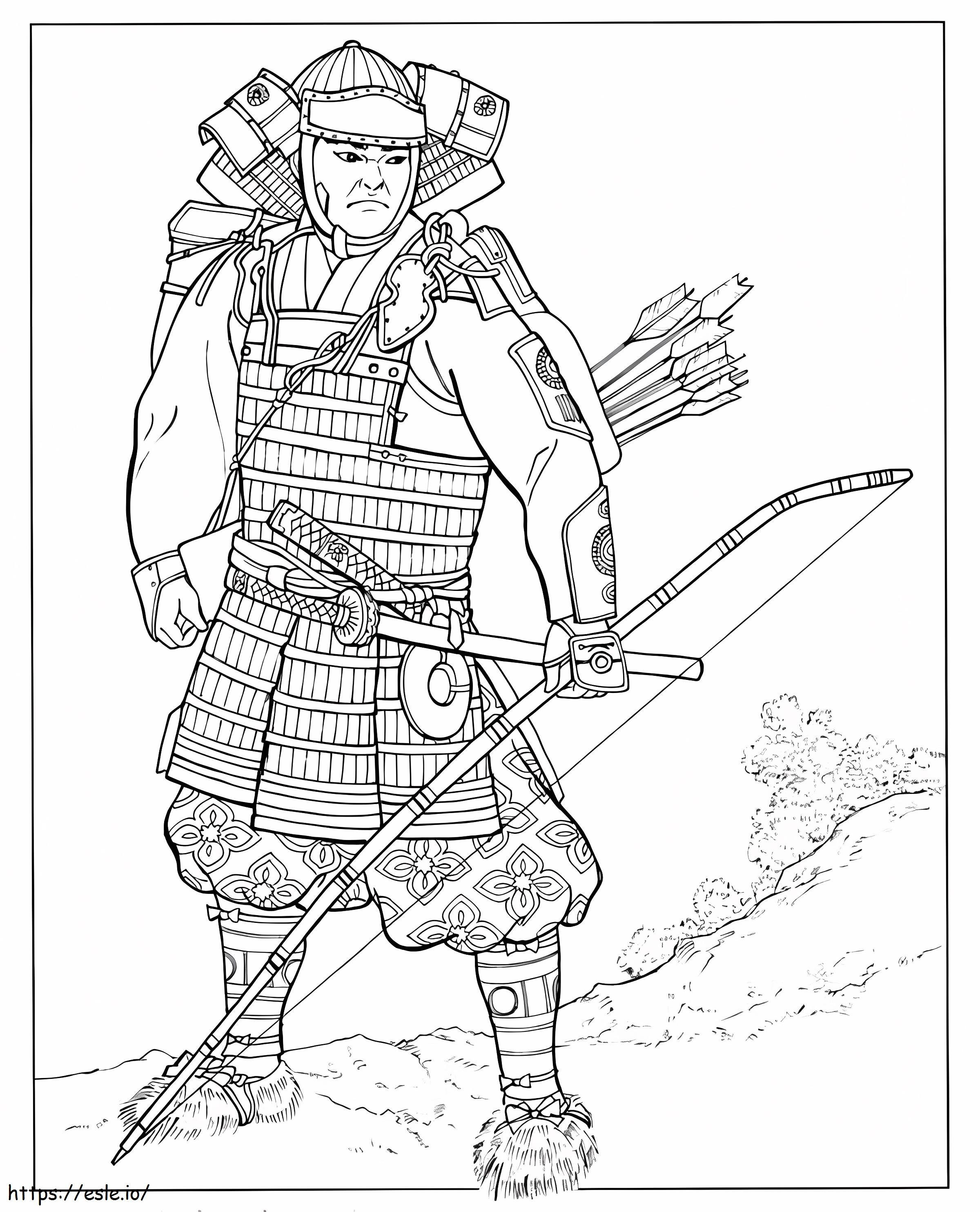 Samurai sosteniendo un arco para colorear