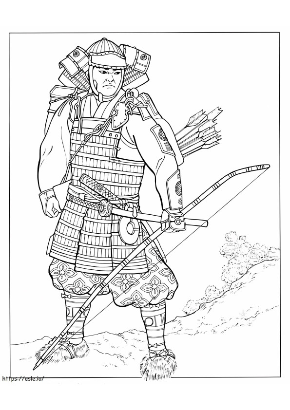 Samurai segurando um arco para colorir