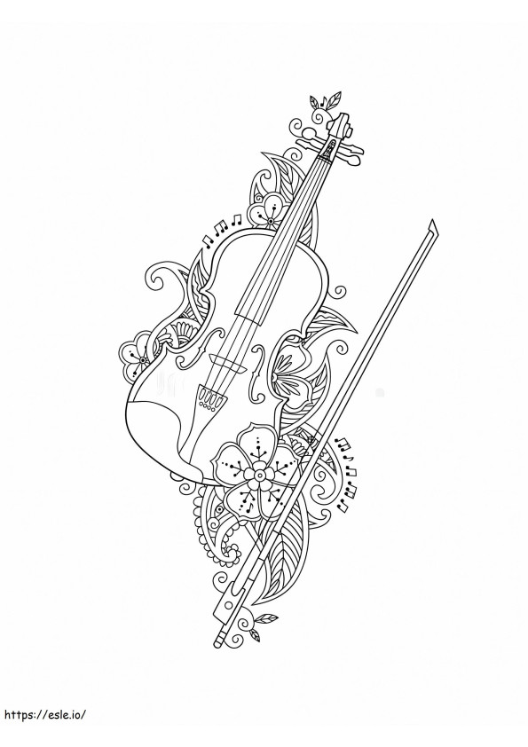 Violino e arco com flores para colorir