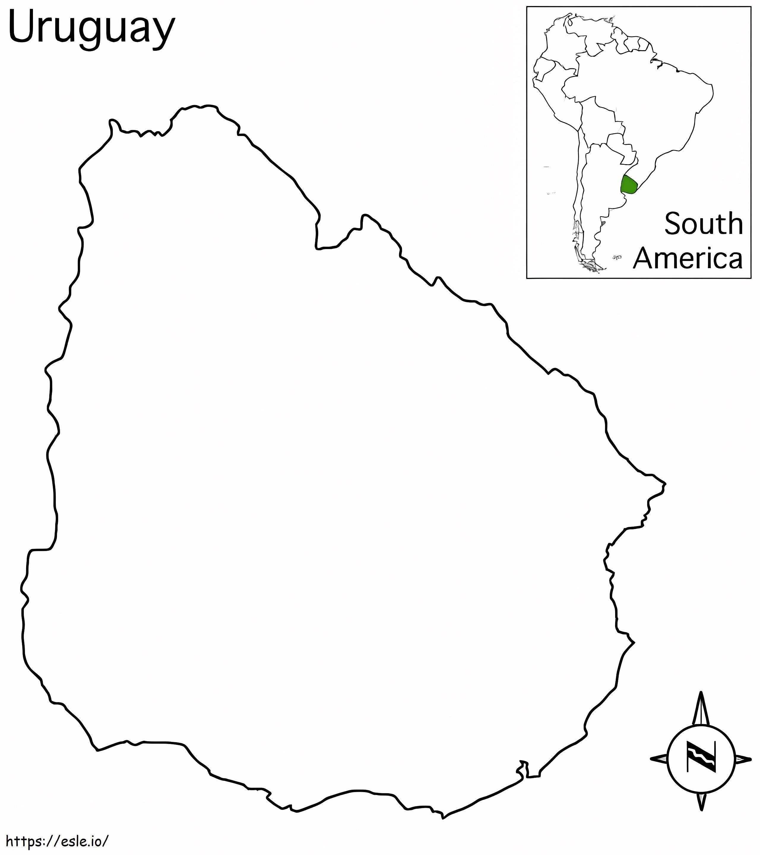 Mapa Urugwaju kolorowanka