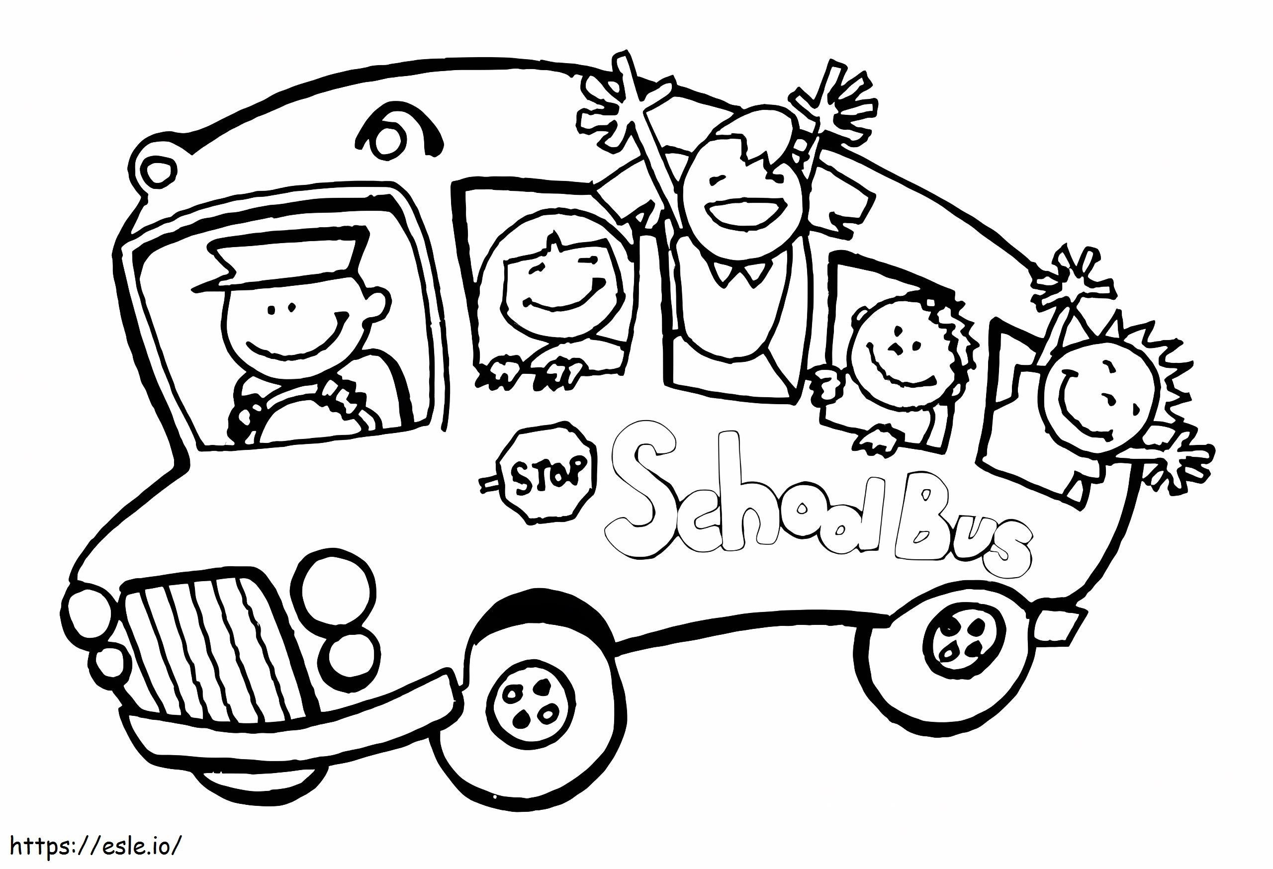 Okul Otobüsünde Mutlu Çocuk boyama