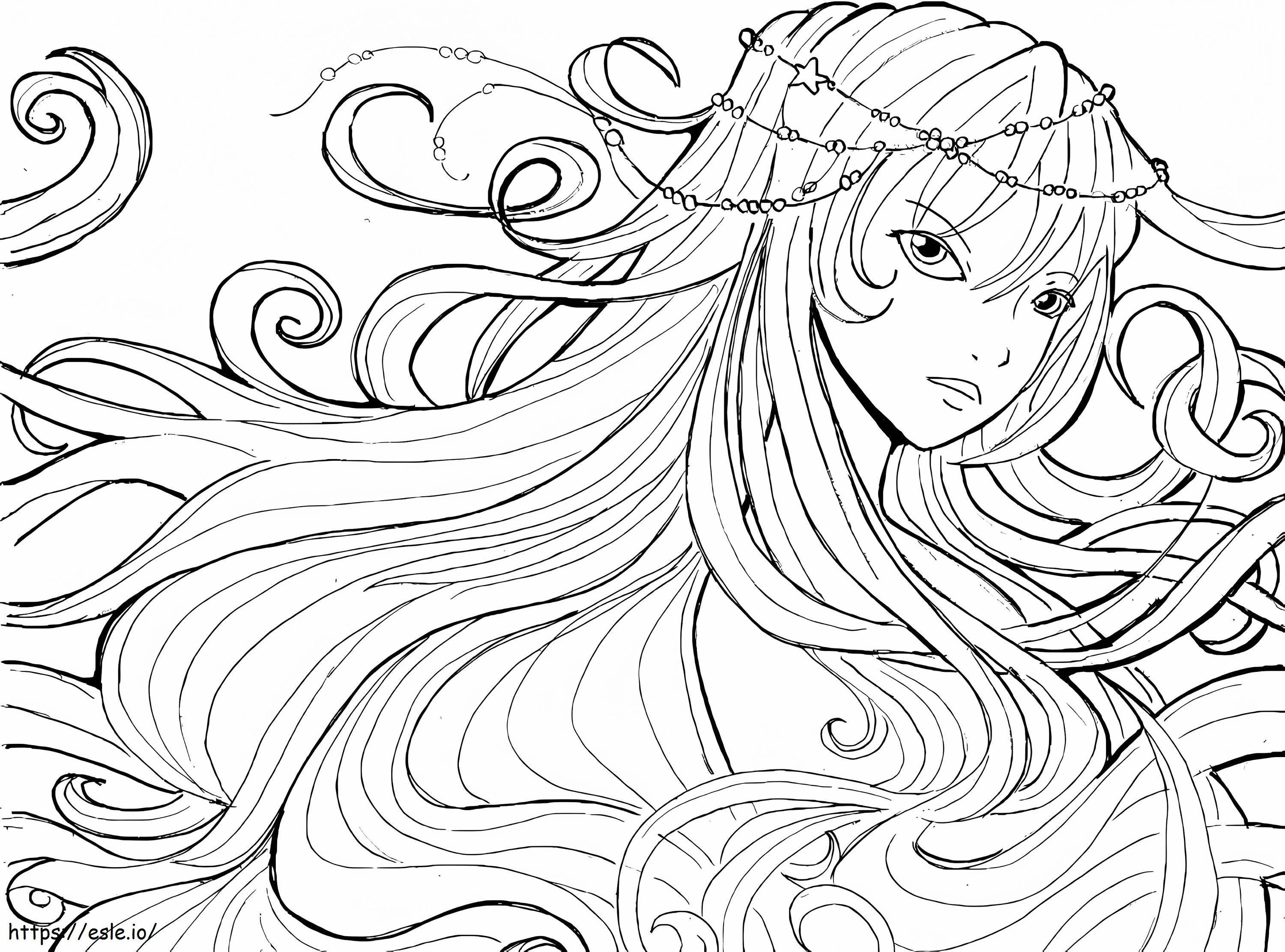 Water Soul Anime Girl de colorat