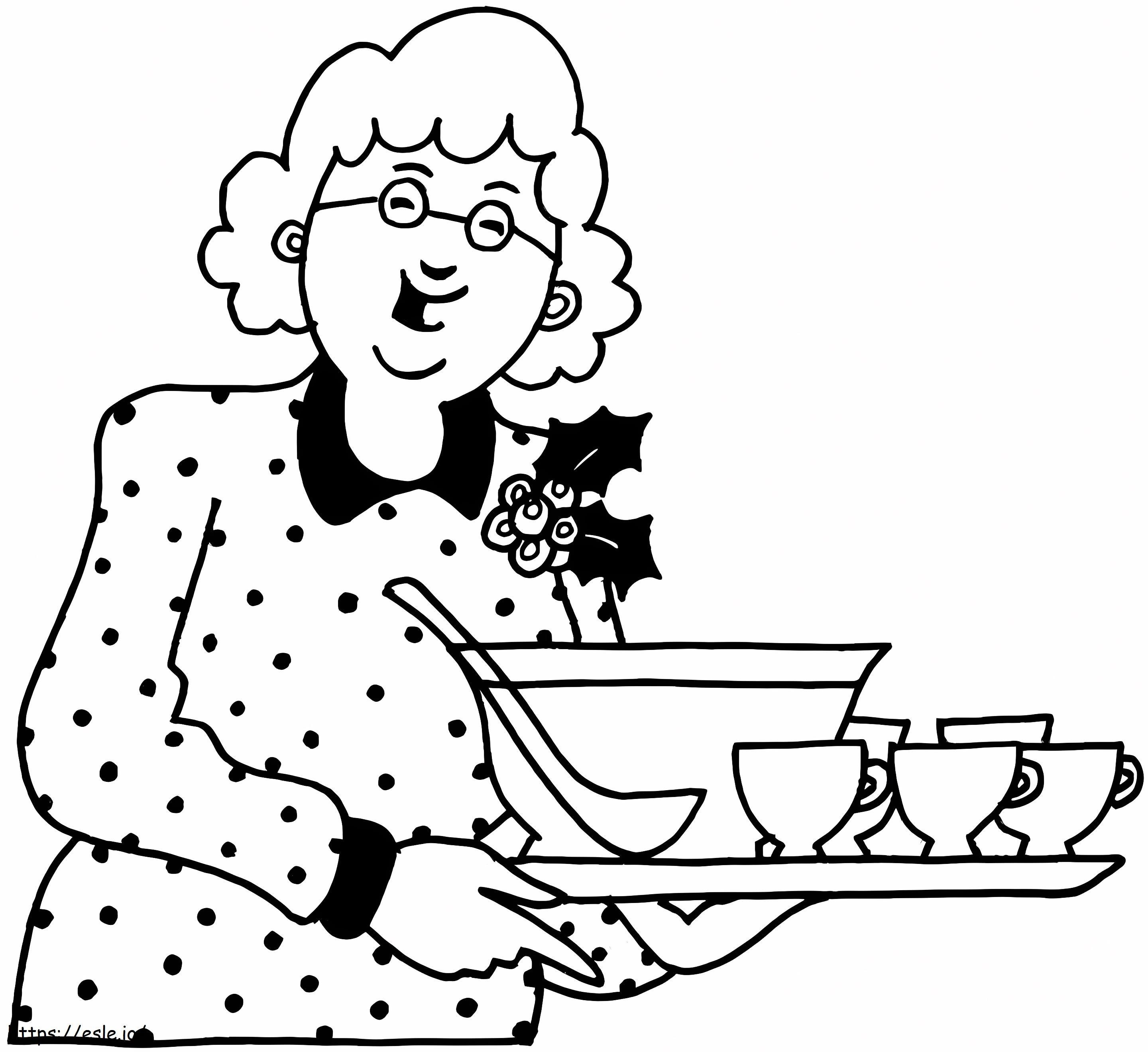 Coloriage Grand-mère avec dîner à imprimer dessin