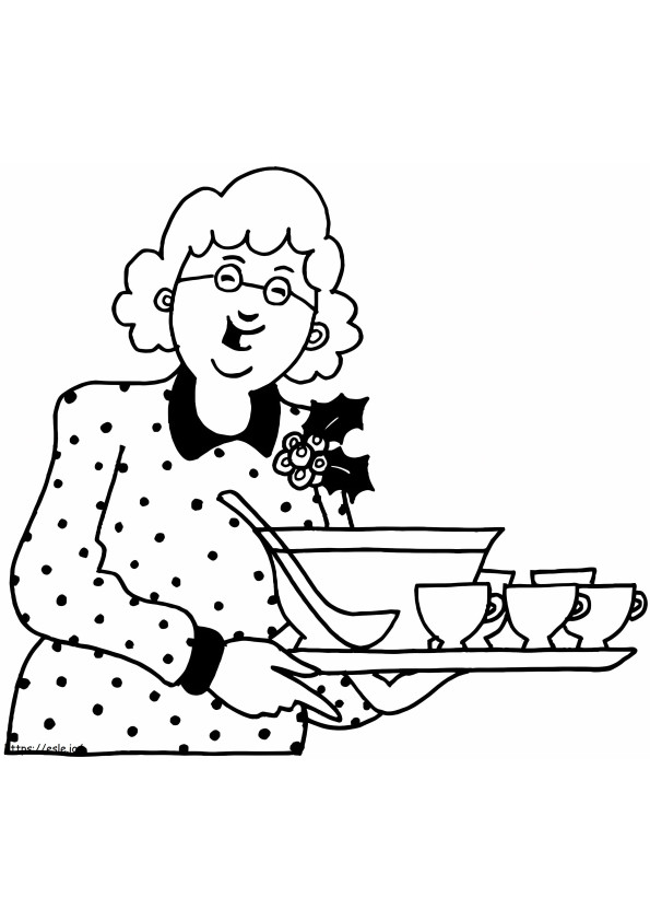 Coloriage Grand-mère avec dîner à imprimer dessin