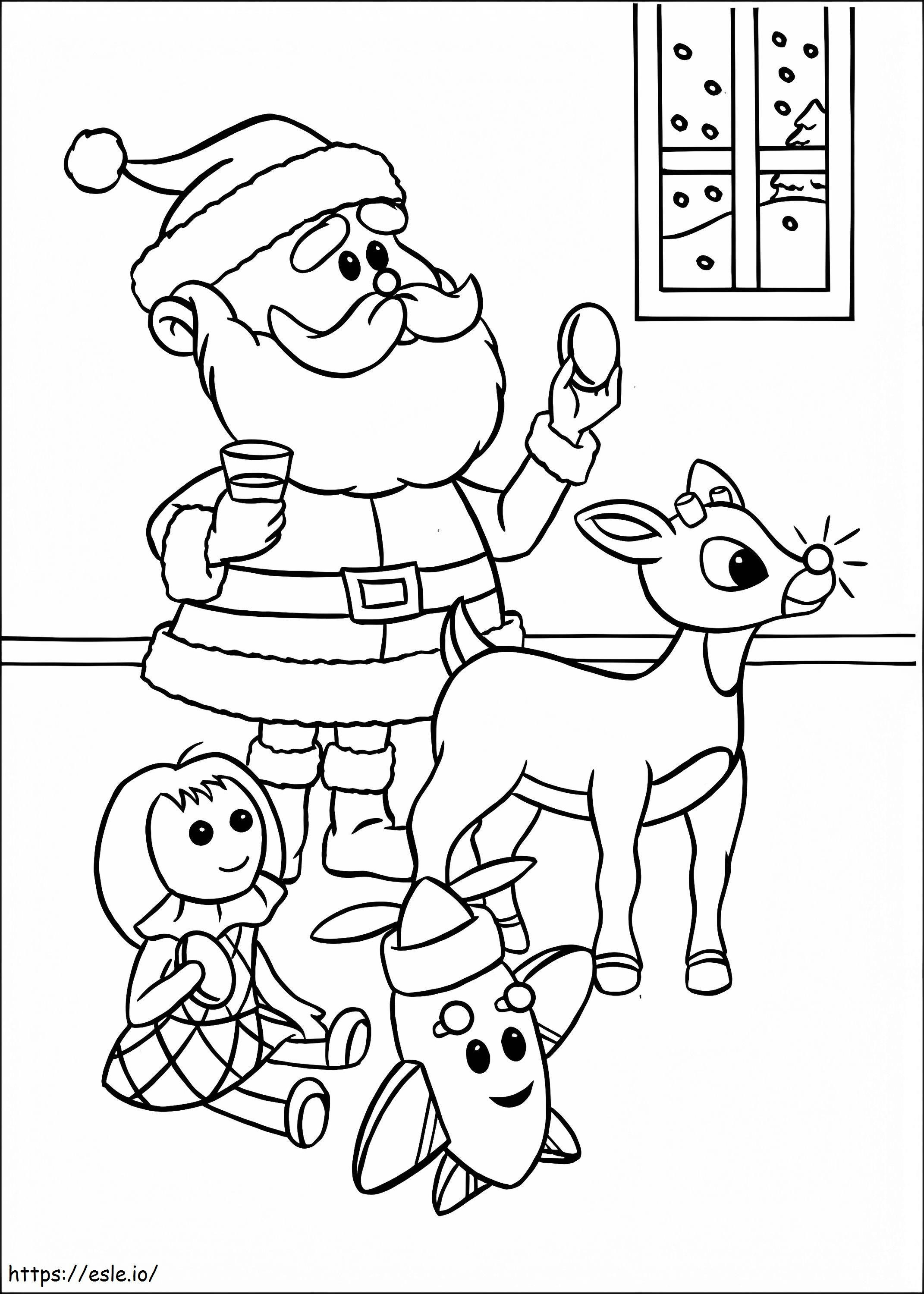 Rodolfo com Papai Noel para colorir