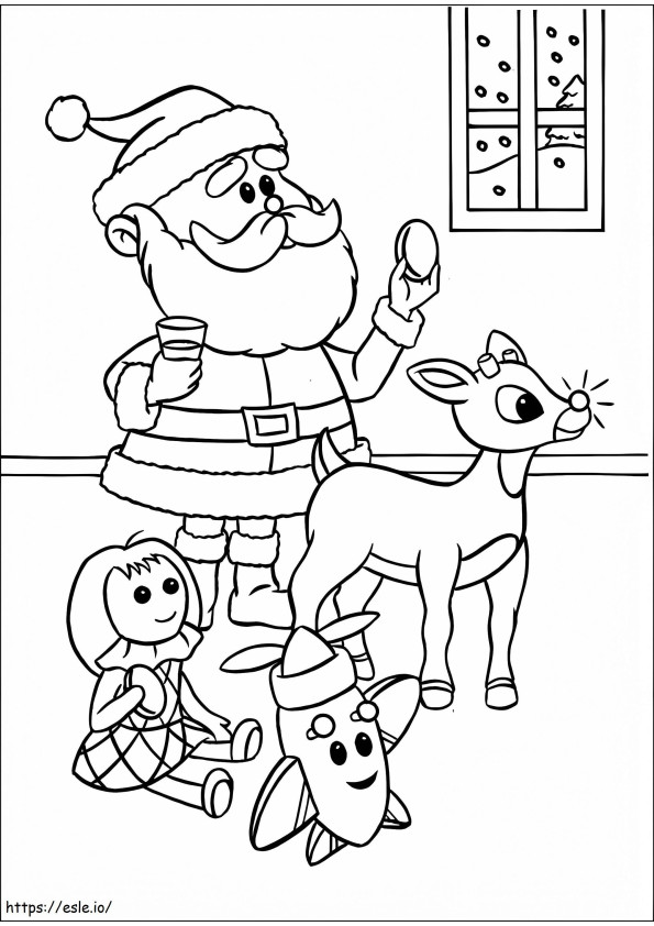 Rodolfo com Papai Noel para colorir